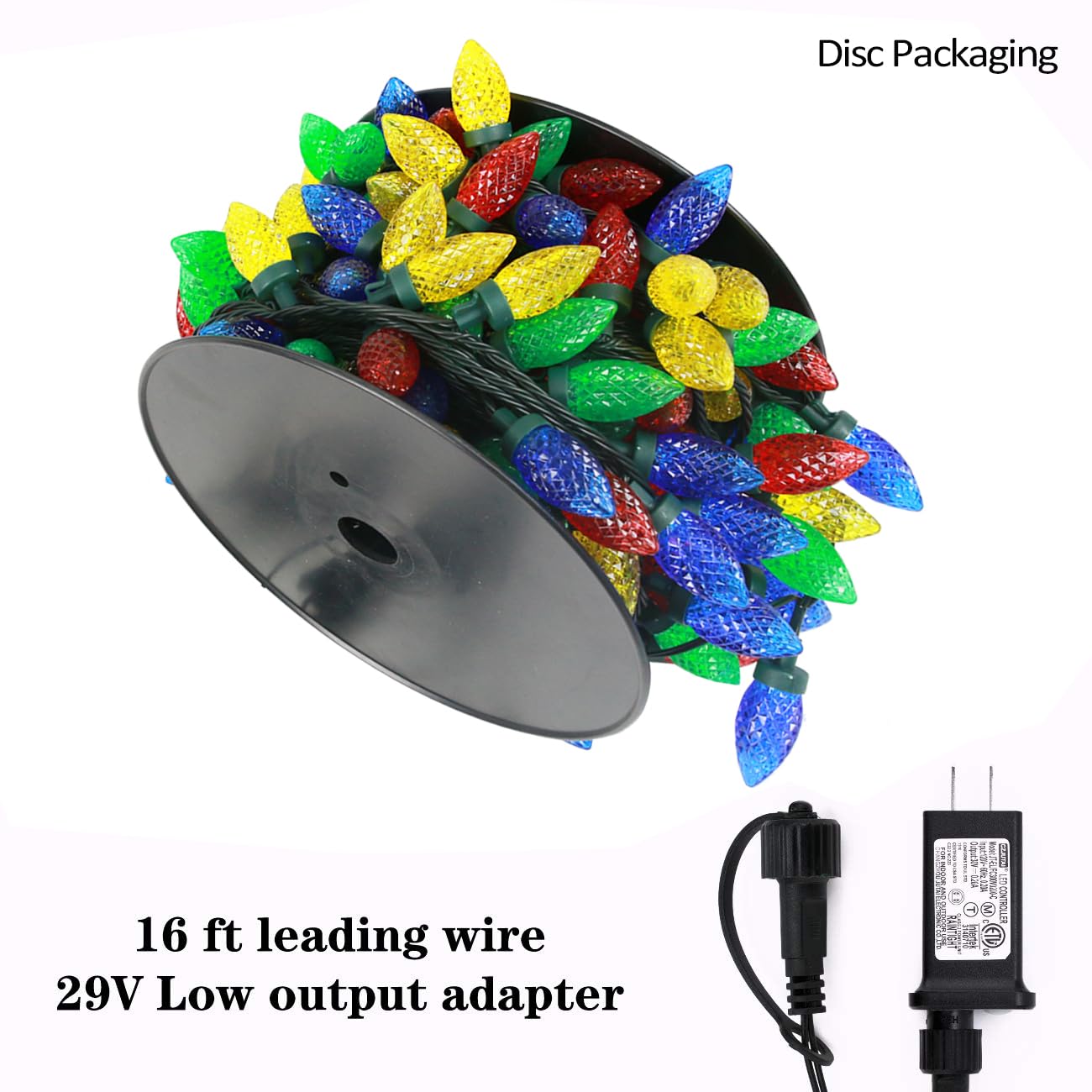 AWQ C9 Christmas String Lights, 200LED, 49FT, Multicolor, Waterproof, 8 Modes, Indoor/Outdoor, Model SC-S-200-A-A-D18