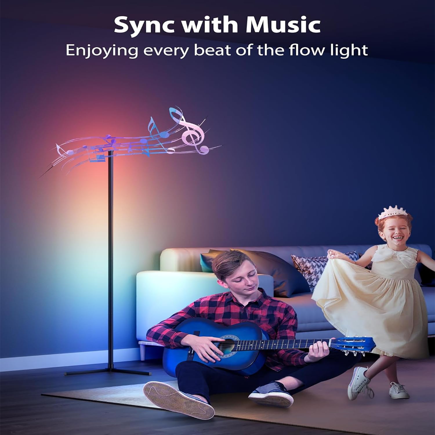 Uocub LED Floor Lamp, RGB Corner Floor Lamp with APP Remote Control,Black Standing Lamp with 16 Million Colors Changing Ambience