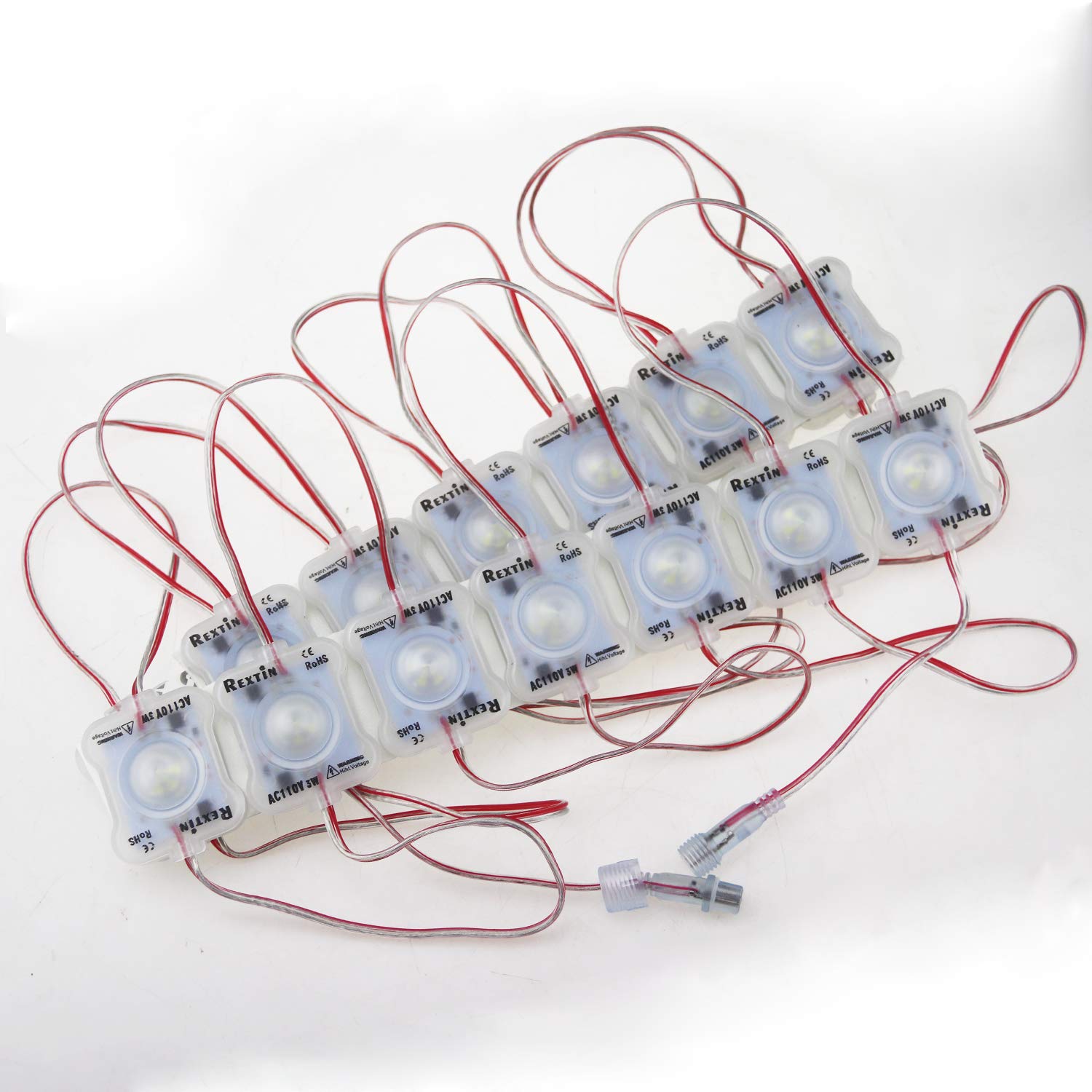 Rextin Super Bright 110V 100Pcs New Model 2835 6 Led Module 3W Per Module Waterproof Decorative Light For Letter Sign Advertising Signs With Tape Adhesive Backside (White)