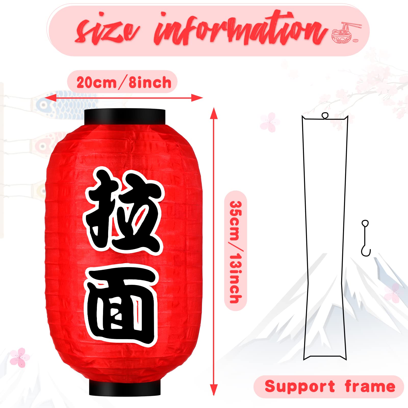 Japanese Style Lantern Japanese Party Decorations Red Silk Lantern 14 Inch Decorative Traditional Hanging Lamp Bar Waterproof Fe