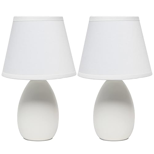Simple Designs Lt2009-Off-2Pk Mini Egg Oval Ceramic Table Desk Lamp 2 Pack Set, Off White, 5.51 X 5.51 X 9.45