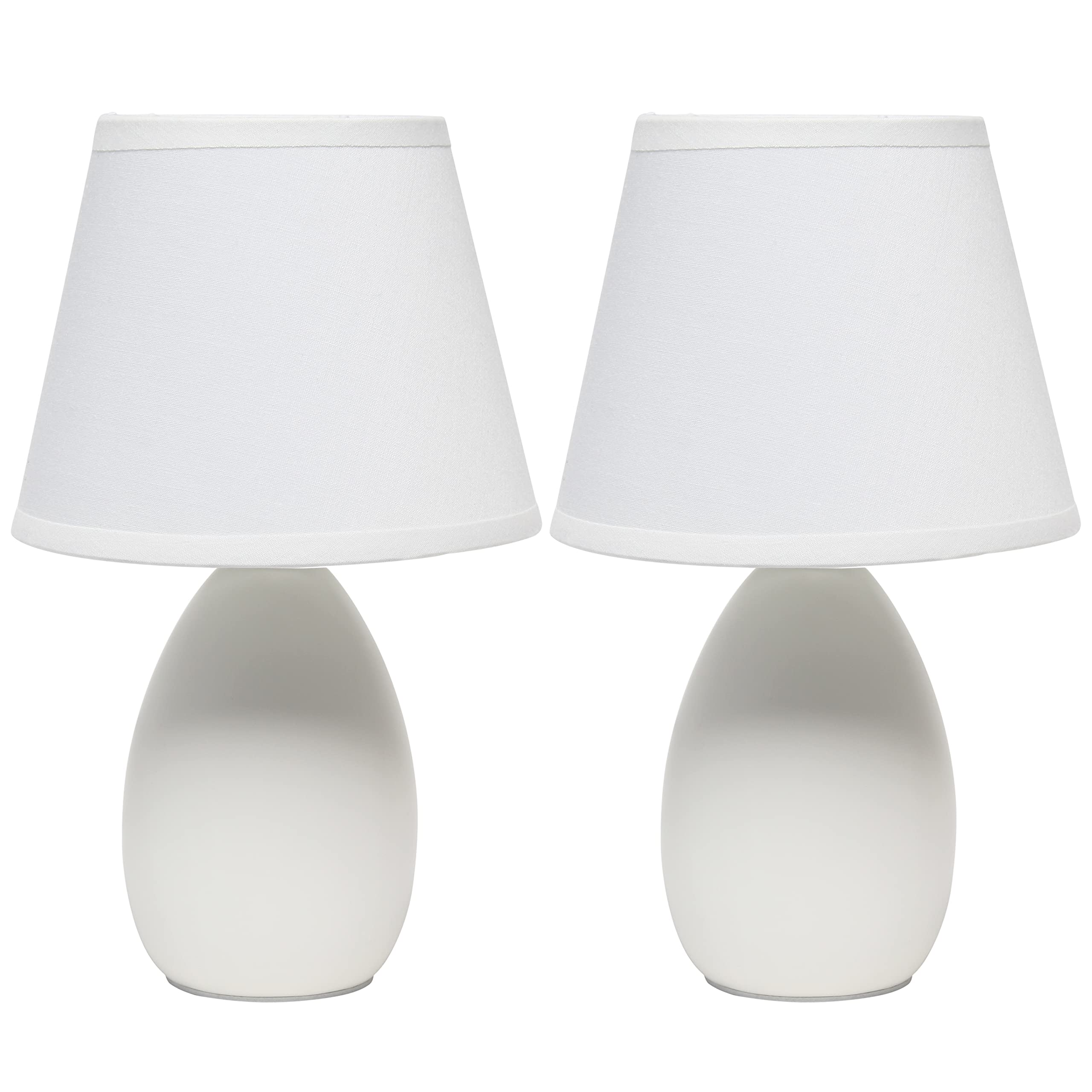 Simple Designs Lt2009-Off-2Pk Mini Egg Oval Ceramic Table Desk Lamp 2 Pack Set, Off White, 5.51 X 5.51 X 9.45