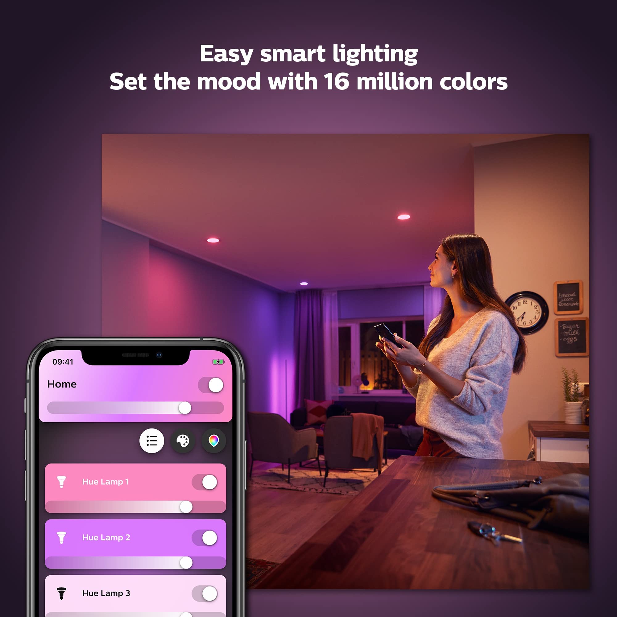Philips Hue Smart 85W Br30 Led Bulb- White And Color Ambiance Color-Changing Light- 1 Pack- 1200Lm- E26 - Indoor - Control With