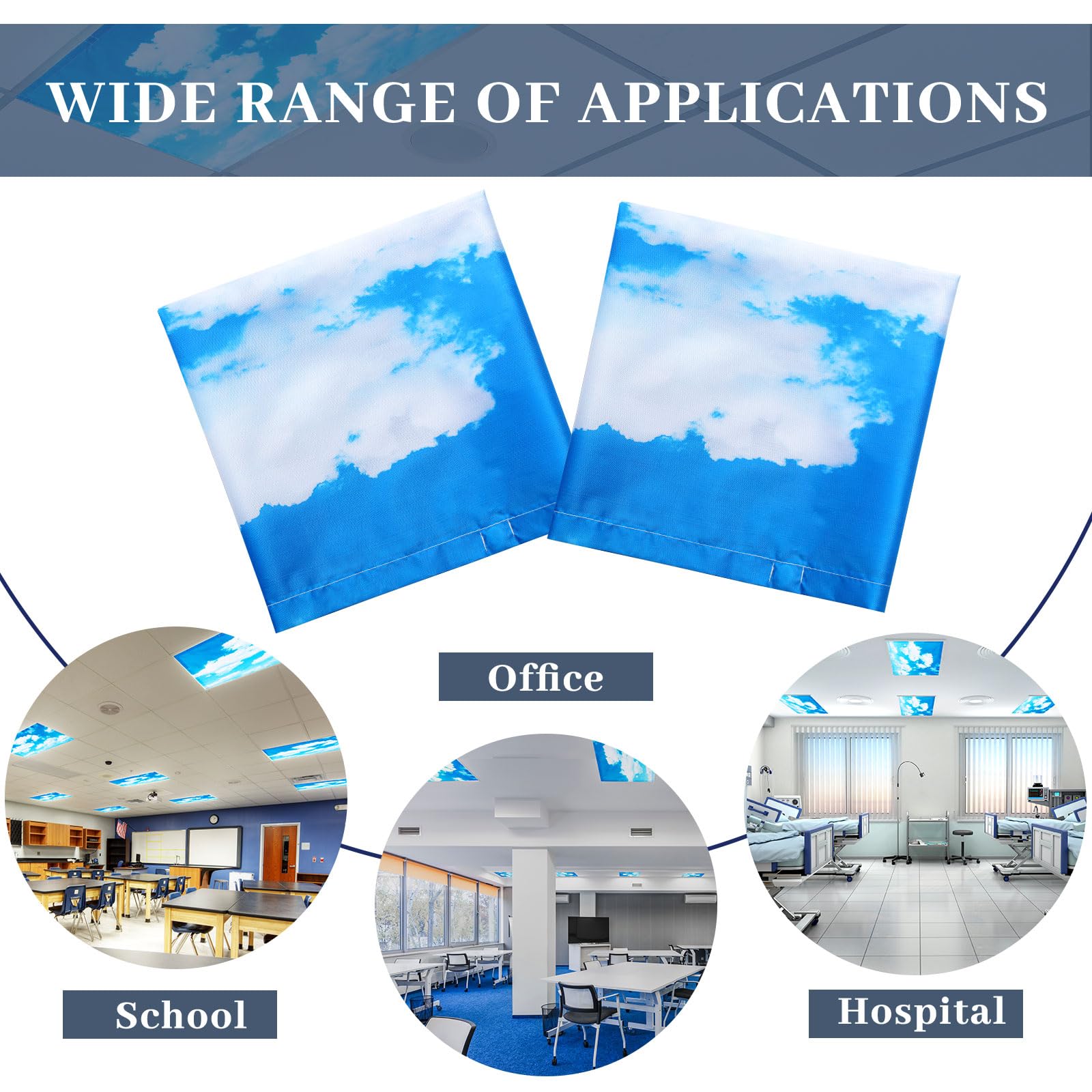 Patelai Fluorescent Light Cover - 4x2 Feet Blue Sky Shade, Flame Retardant Fabric, Ideal for Classroom & Office Decor, Model PT-Patelai-132930