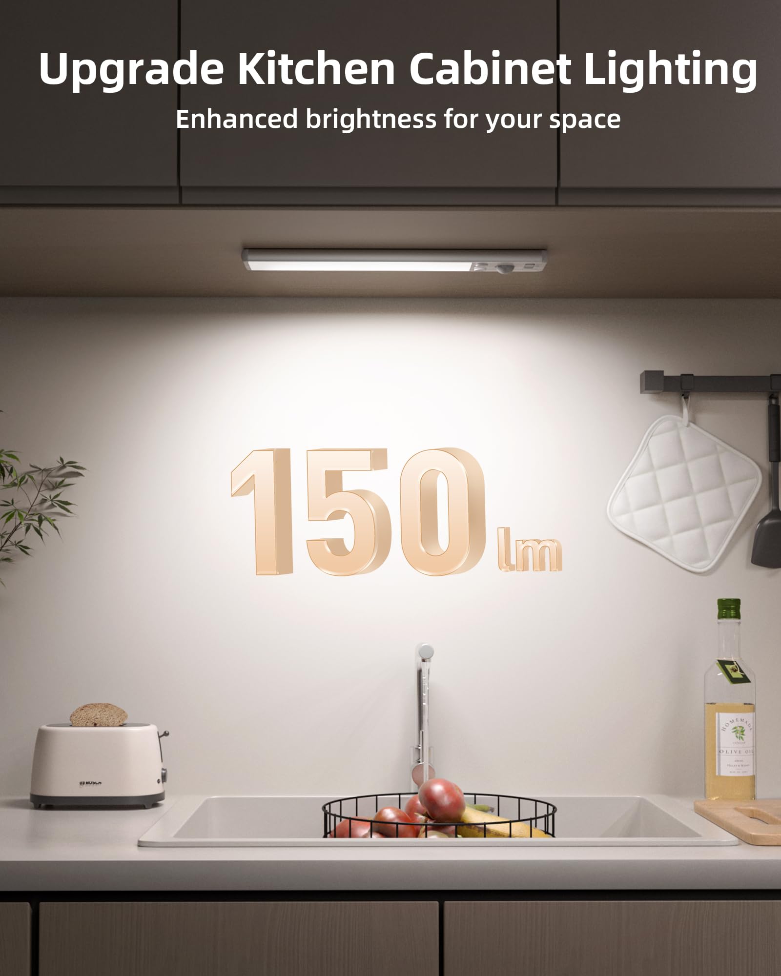 Ezvalo Under Cabinet Lighting, 80 Led Motion Sensor Lights Indoor With 3 Color Temps, 1900Mah Rechargeable Under Cabinet Lights Wireless, Dimmable Under Counter Lights For Kitchen, Closet (2 Pack)