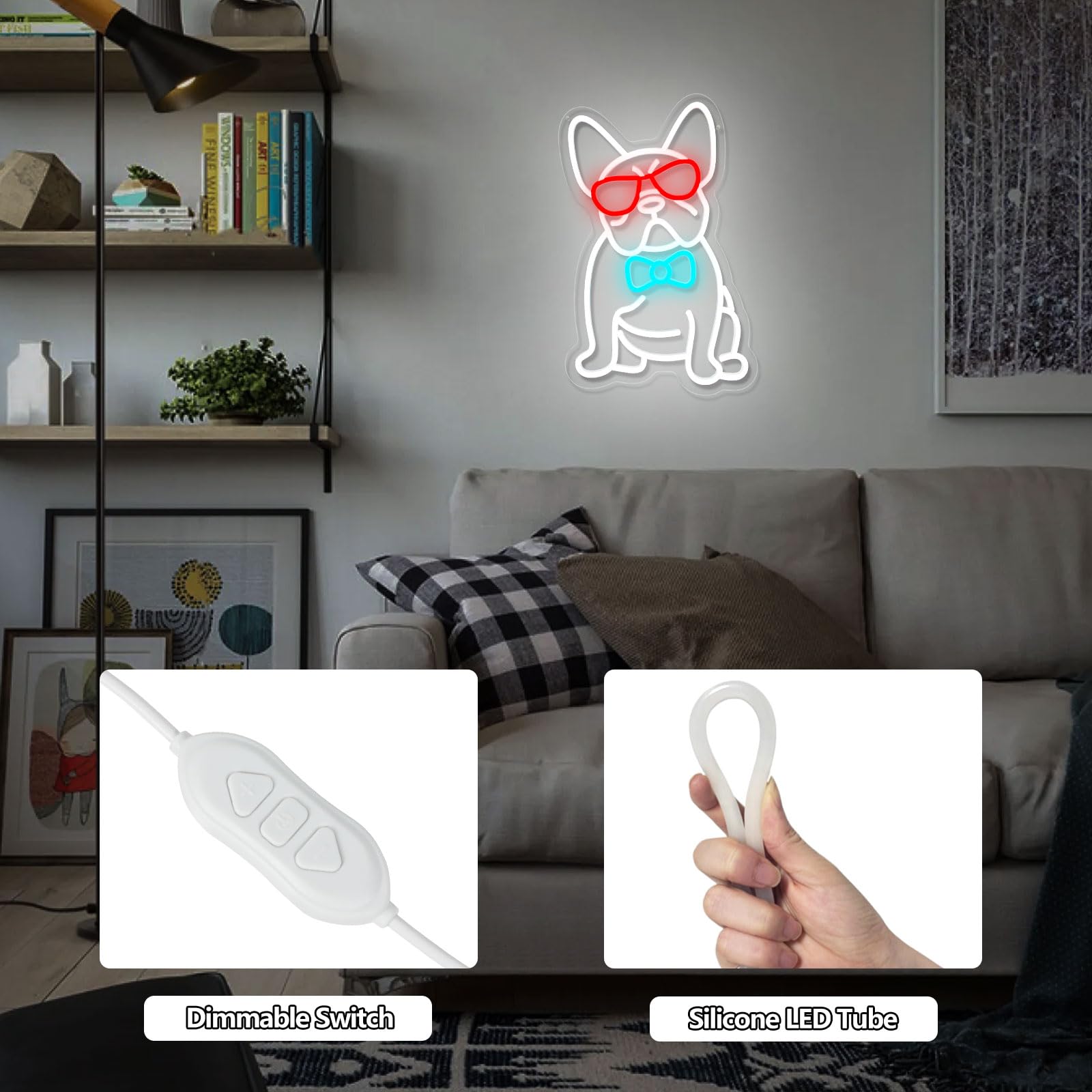 Nen Sign French Bulldog Neon Wall Decor LED Light 11.2inx16.9in Polyvinyl Chloride