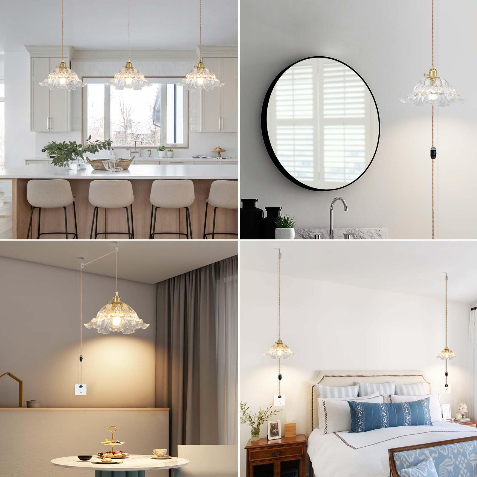 Loiogohot Plug In Pendant Light Fixtures Hanging Light Fixture Flower Transparent Glass Pendant Light 11 Inch E26 Pendant Lighting For Kitchen Island  Bedroom  Dining Room  Living Room