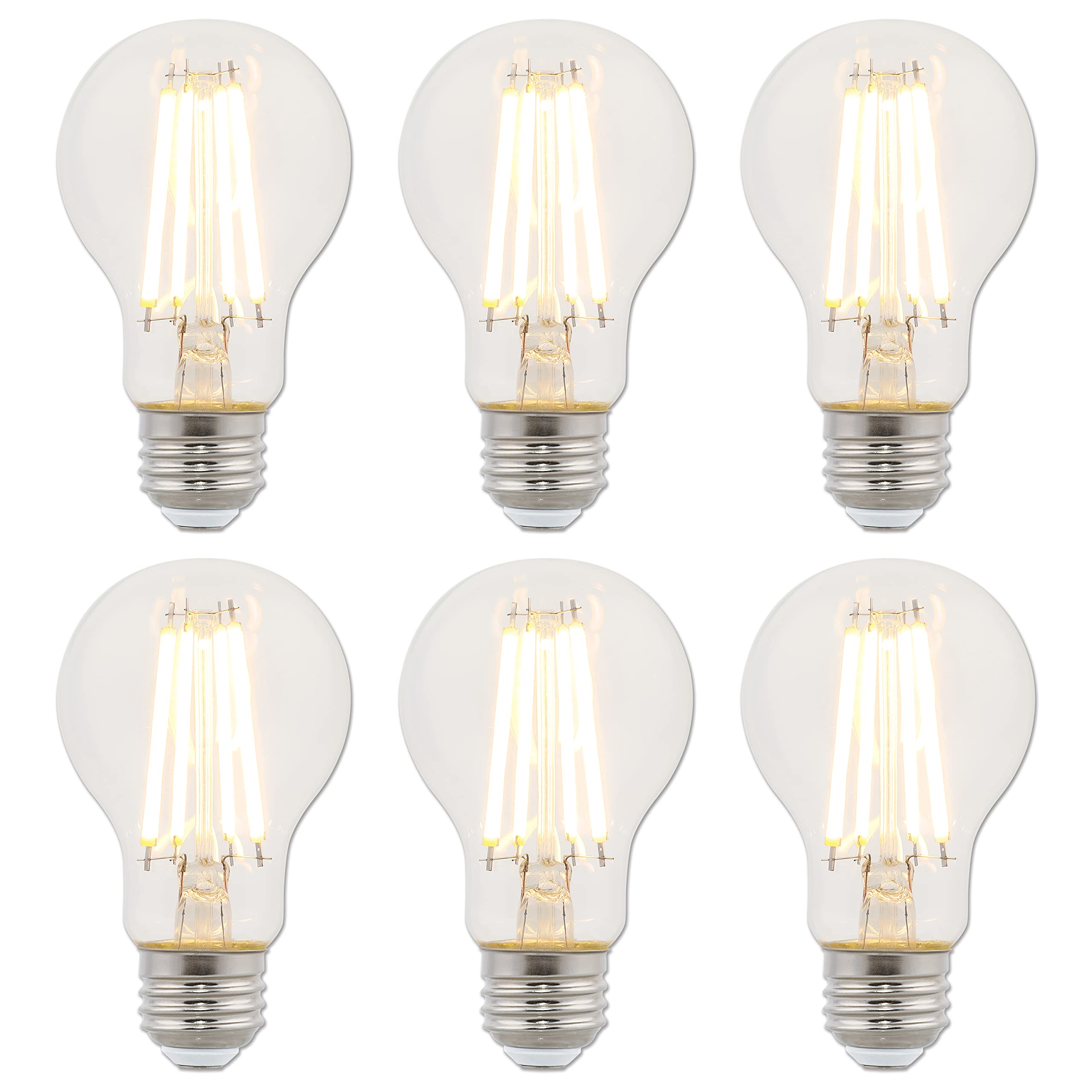 Westinghouse 5167220 8 Watt (75 Watt Equivalent) A19 Dimmable Clear Filament Led Light Bulb, Medium Base, 6 Pack