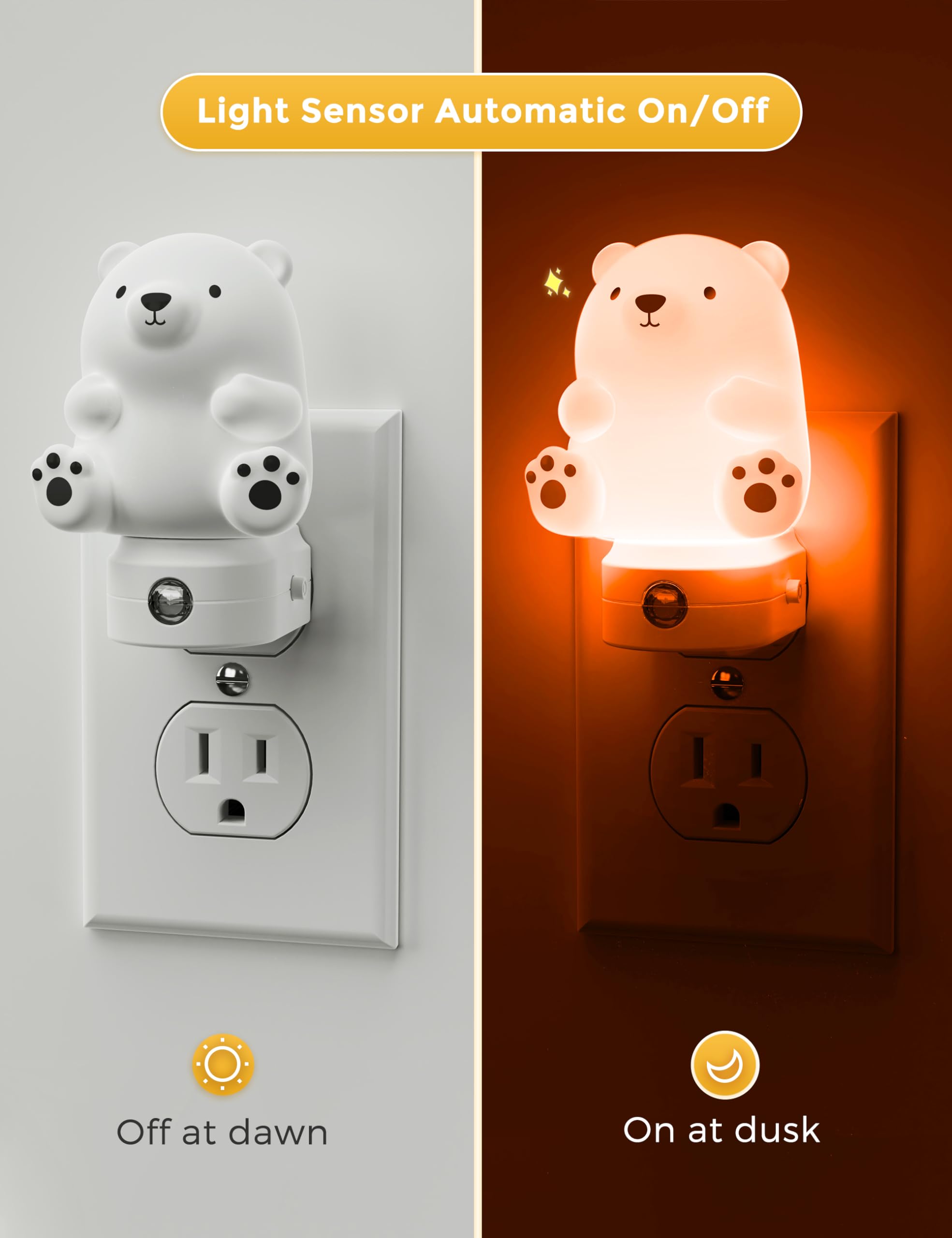 L LOHAS LED Night Light for Kids, 3D Cute Bear Night Light Plug in, Dusk to Dawn Nursery Night Lights, RGB+Soft White 3000K, 3 L