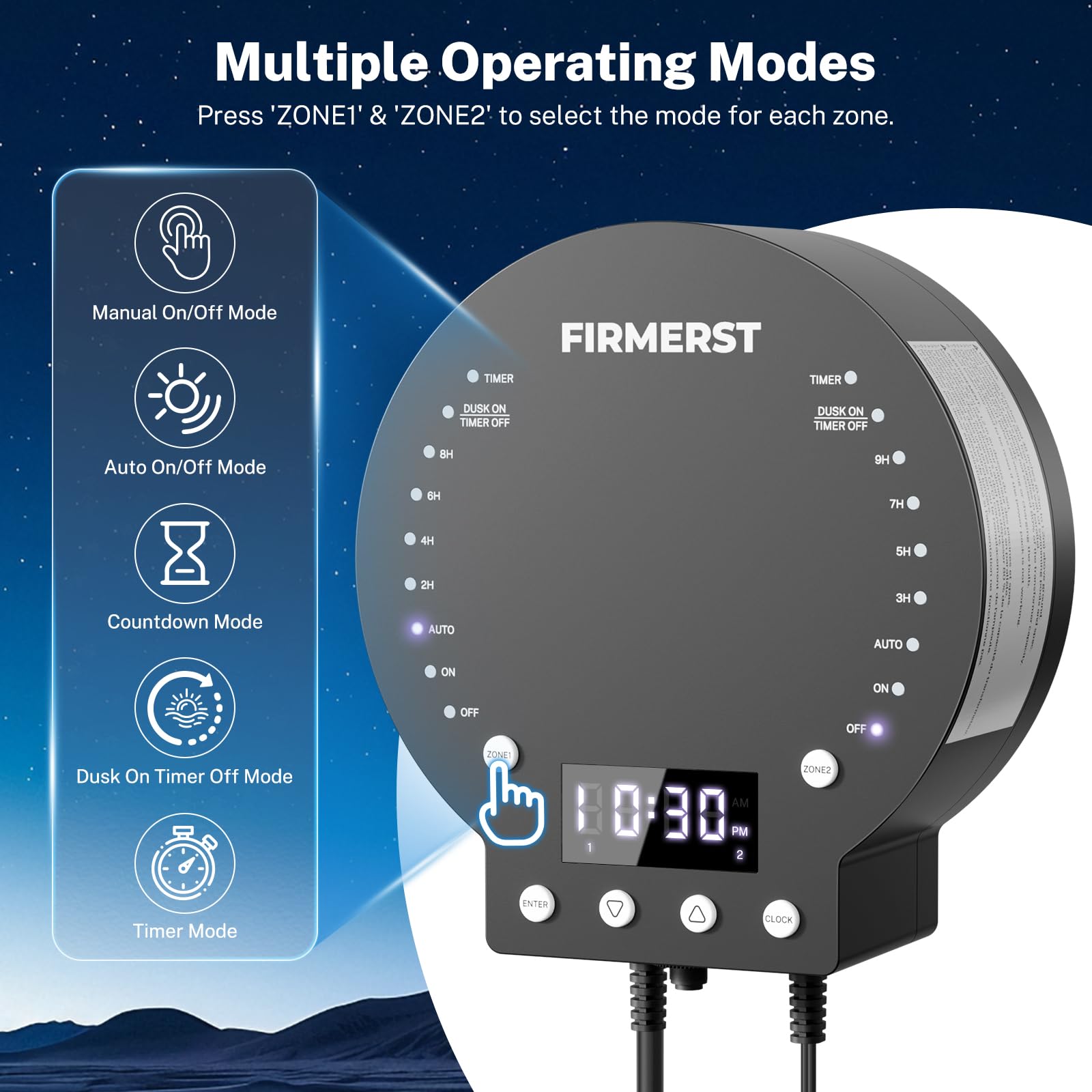 FIRMERST 300W Low Voltage Landscape Lighting Transformer, Black, Model MDK1-12V2Z300W, with Photocell Sensor and Timer