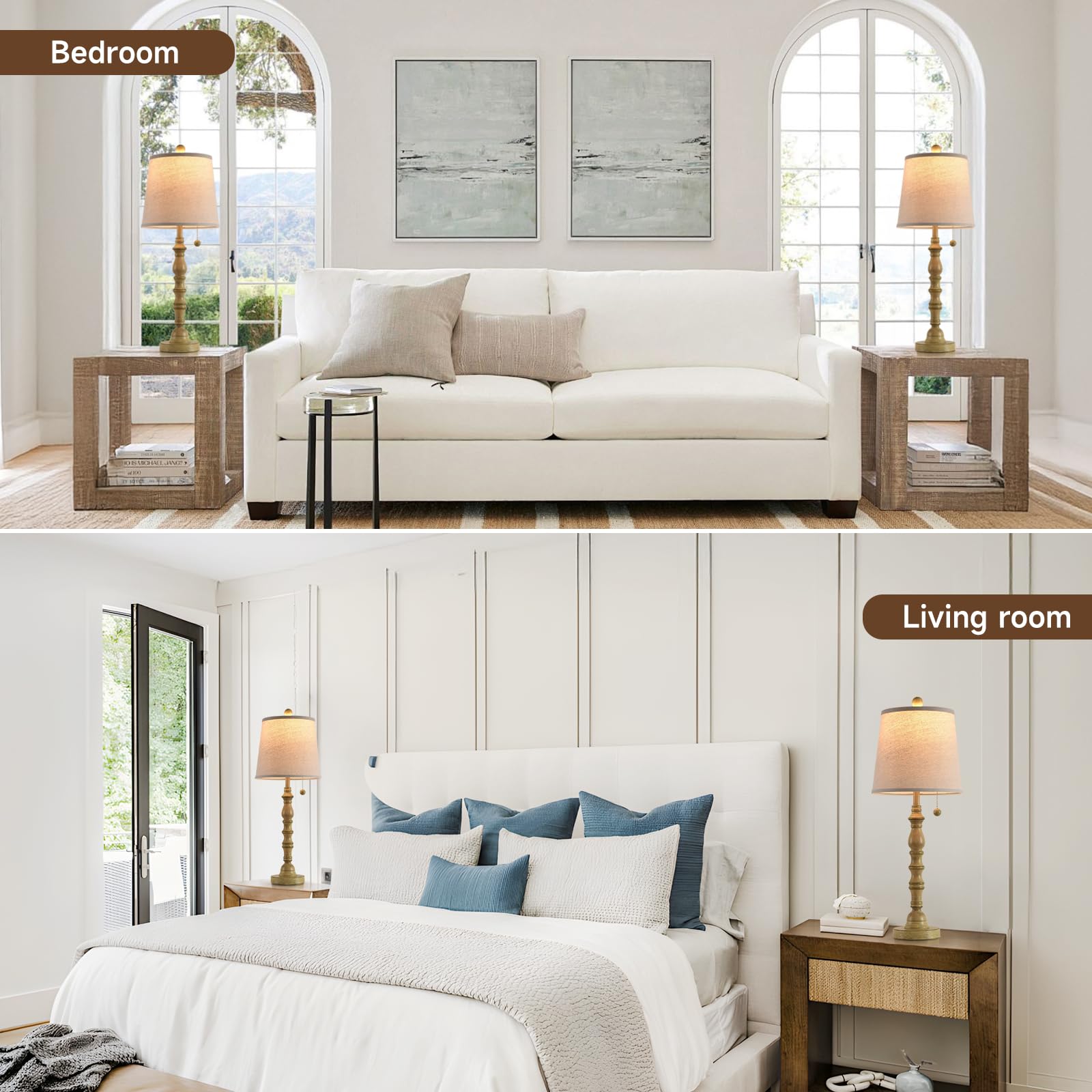 Terpsichore Modern Farmhouse Table Lamps Set of 2, Sepia, 26.25 Inch, Fabric Shade, Model KNL1012