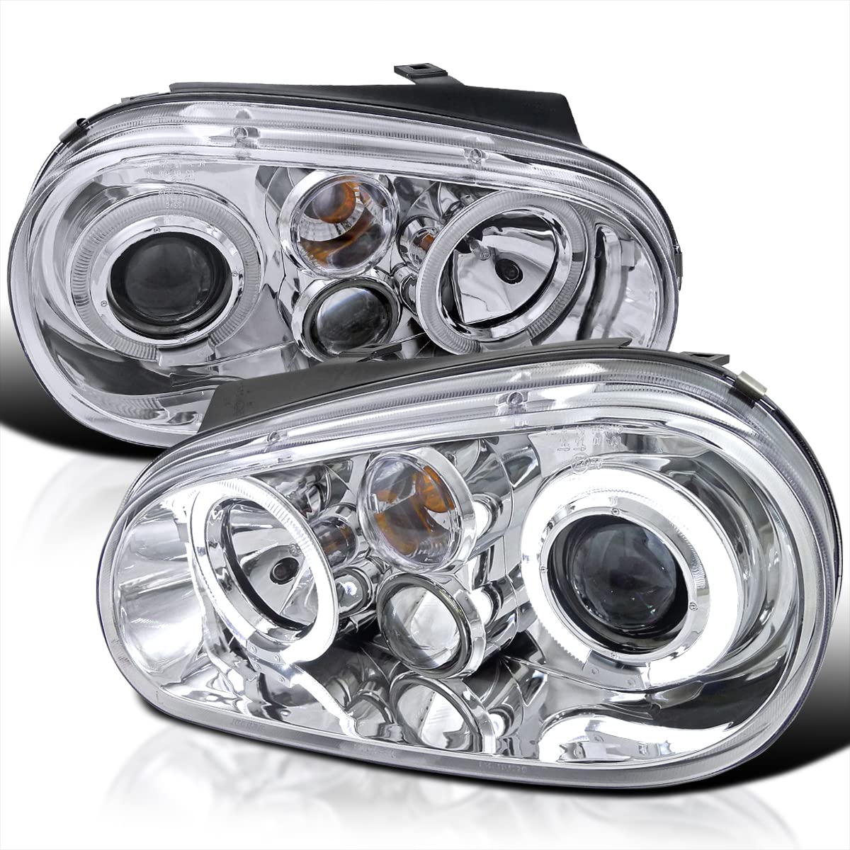 Spec-D Tuning Chrome Housing Clear Lens Projector Headlights Compatible With 1999-2006 Volkswagen Golf Mk4, 1999-2006 Volkswagen