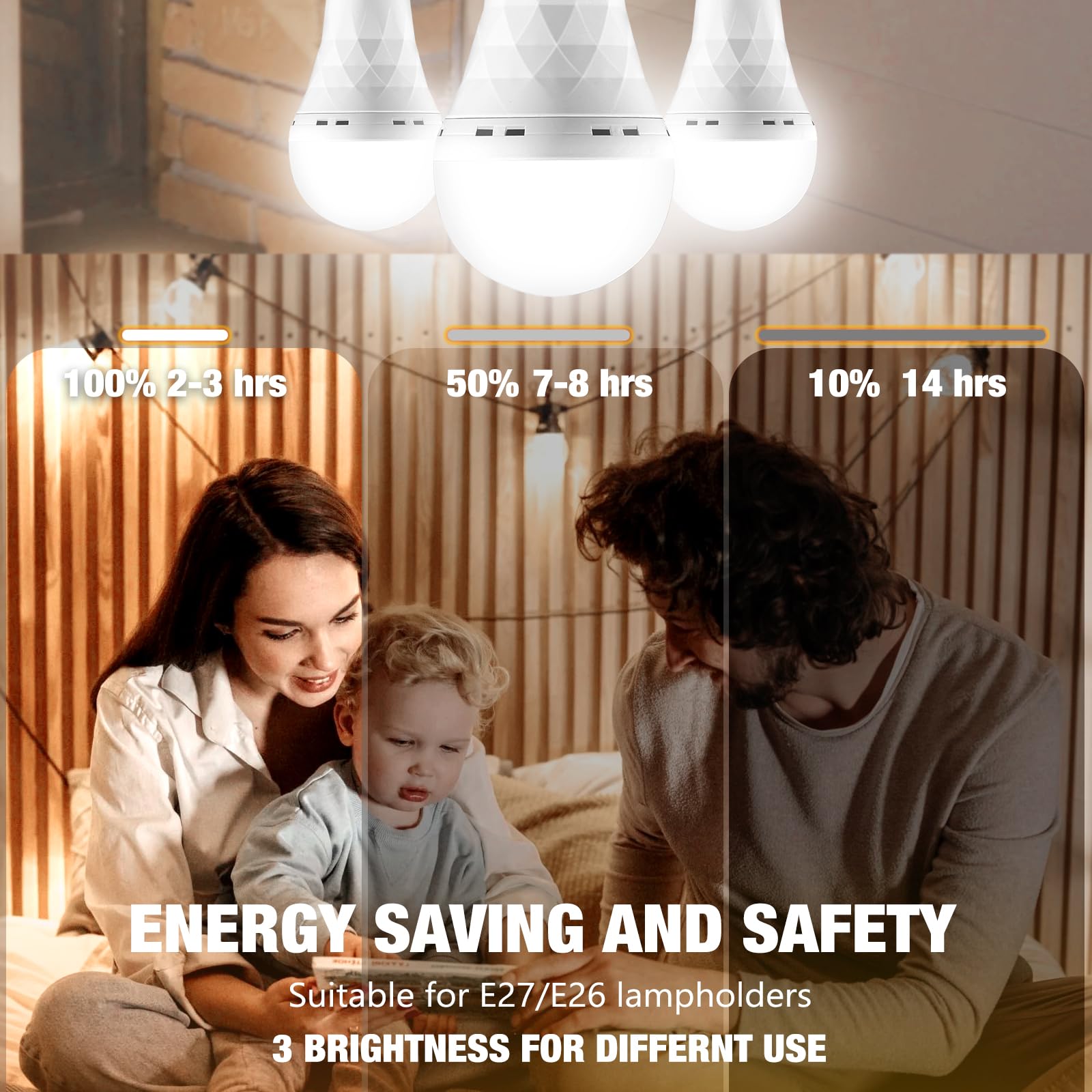 TFOI Rechargeable LED Light Bulbs, 1500mAh, Battery Operated, 56 hrs, E26, 4 Pack, Daylight, White, Plastic