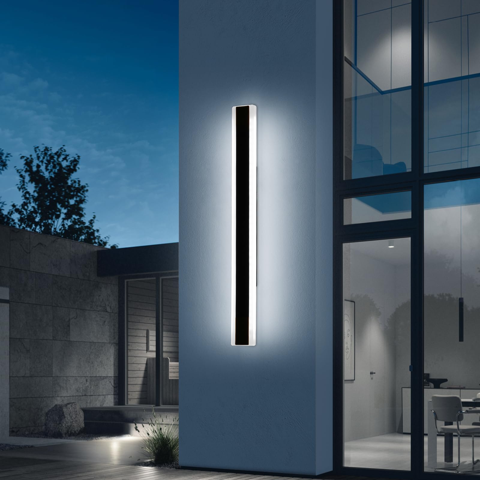 Mikeru 31.4" LED Wall Light, 6000K White, Black Acrylic Outdoor Fixture, IP65 Waterproof, Model FTBD