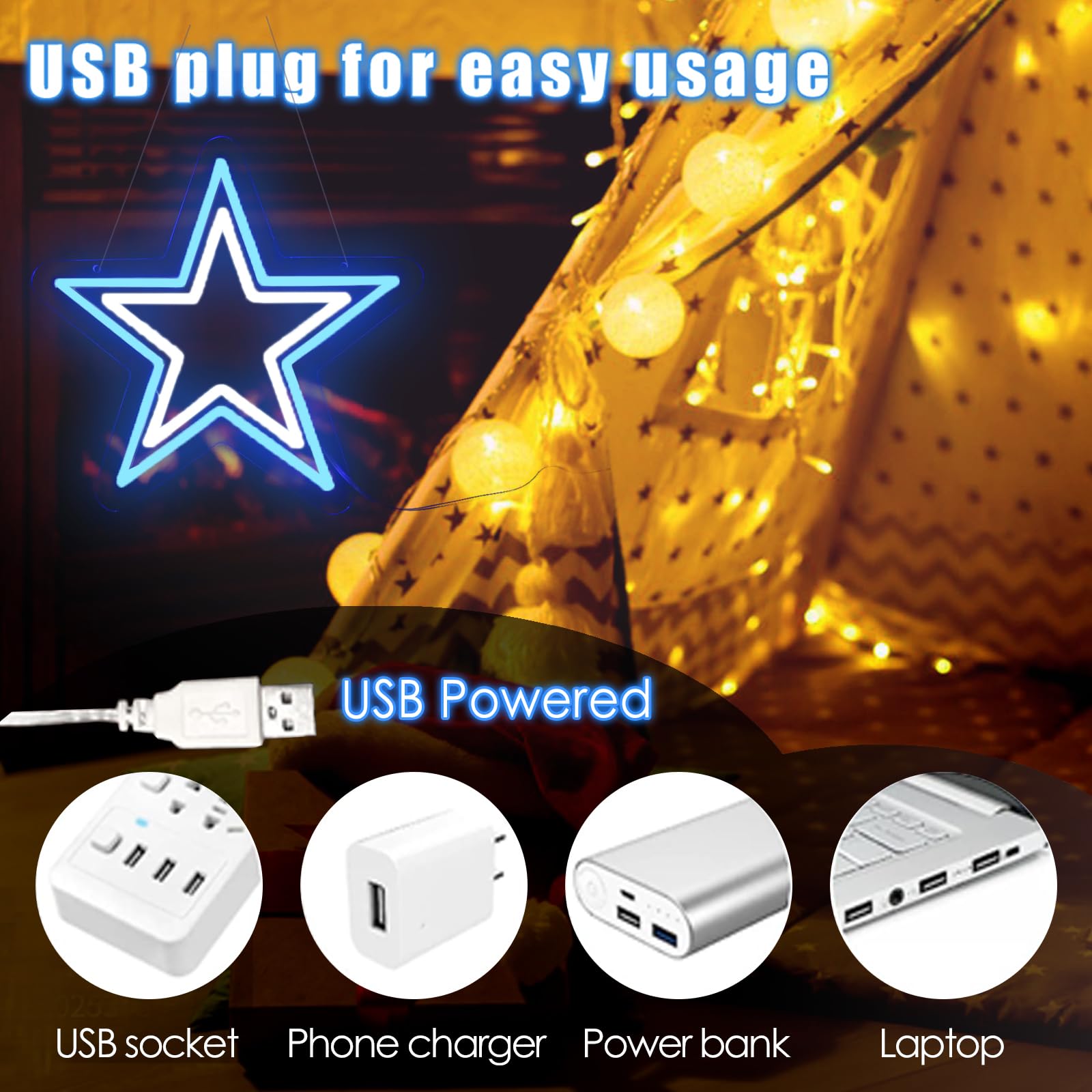 Zhujianqiang Dallas Cowboy Neon Sign LED Light, 12.8inx12in, Blue & White, Game Room Decor, Model ShinyLightz-Star