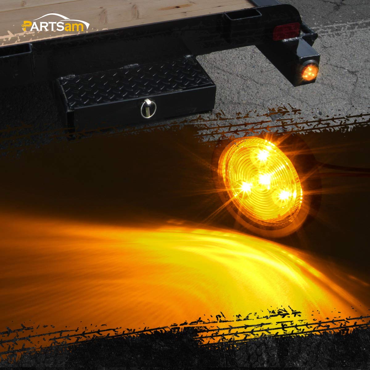 Partsam 10X Amber 2'' Round Sealed Led Clearance Marker Light 4Led [Dot Approved], Reflective 2 Inch Round Trailer Led Side Mark