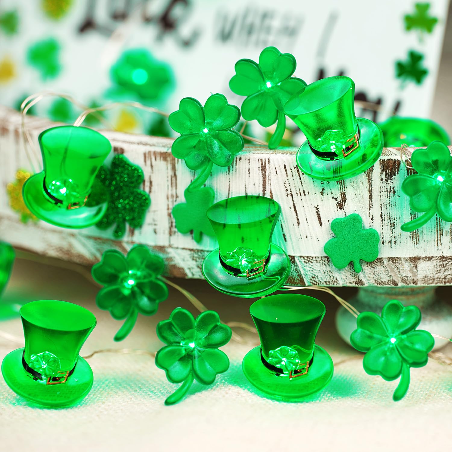 Bohon St Patricks Day Decorations Green Shamrocks Leprechaun Top Hat String Lights 10 Ft 30 Leds Lucky Clover Fairy Lights Battery Operated For Bedroom Feast Of Irish Saint Patricks Day Decor