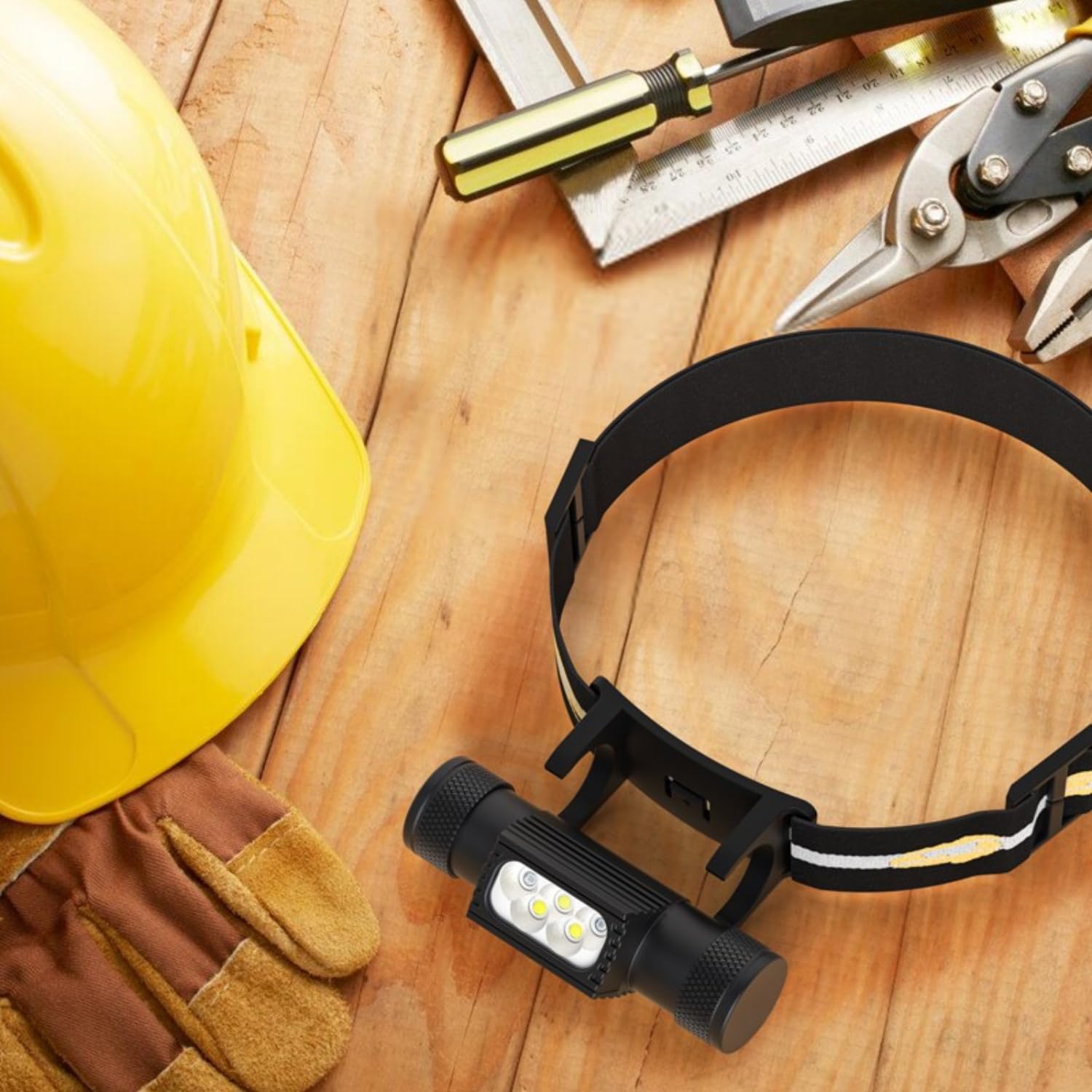 K-Bern Rechargeable Hard Hat Headlamp - 1200 Lumen, 3350mAh Battery, Waterproof, Aluminum, Dual Beam Pro - Perfect for Hiking & Camping