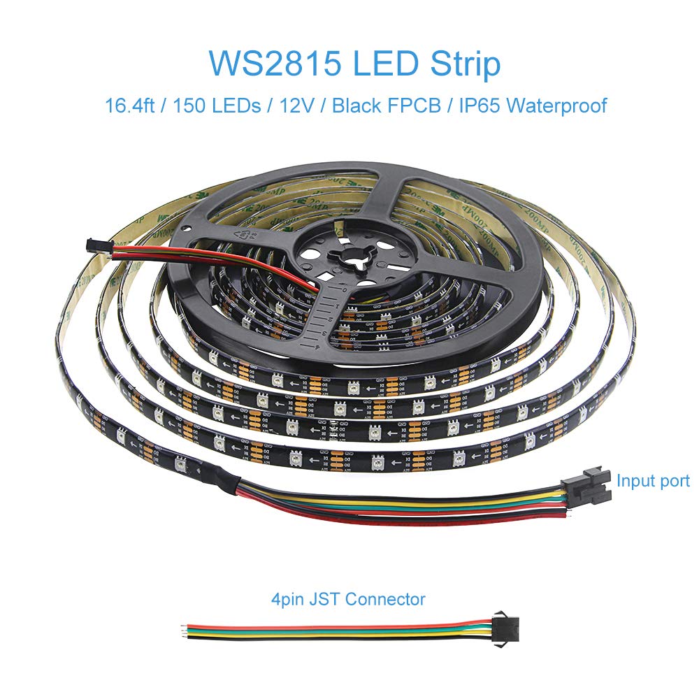 ALITOVE WS2815 RGB LED Strip Light 5m 150 LEDs IP65 Waterproof Black FPCB Model AL2815BK150IP65