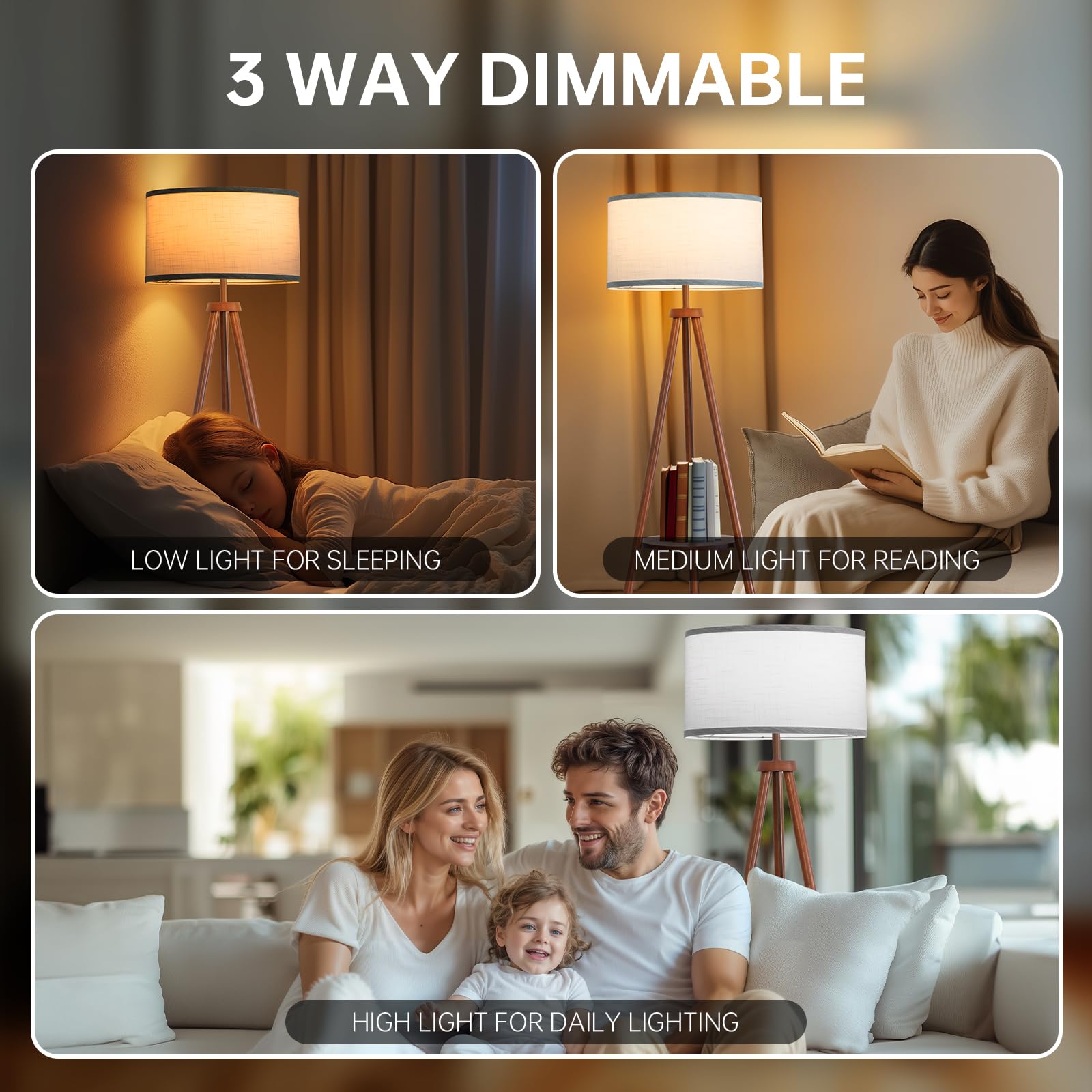 Eoeyyoyb Floor Lamps For Living Room, Modern Standing Lamp With Shelf, 3 Color Temperature Led Bulb Tall Lamps With Foot Switch