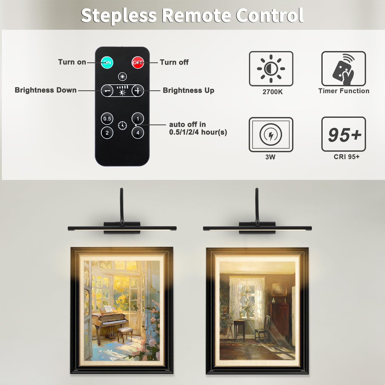 Joosenlux 16&quot; Dimmable Led Picture Light - Battery Operated, Wireless, Remote Controlled, Adjustable