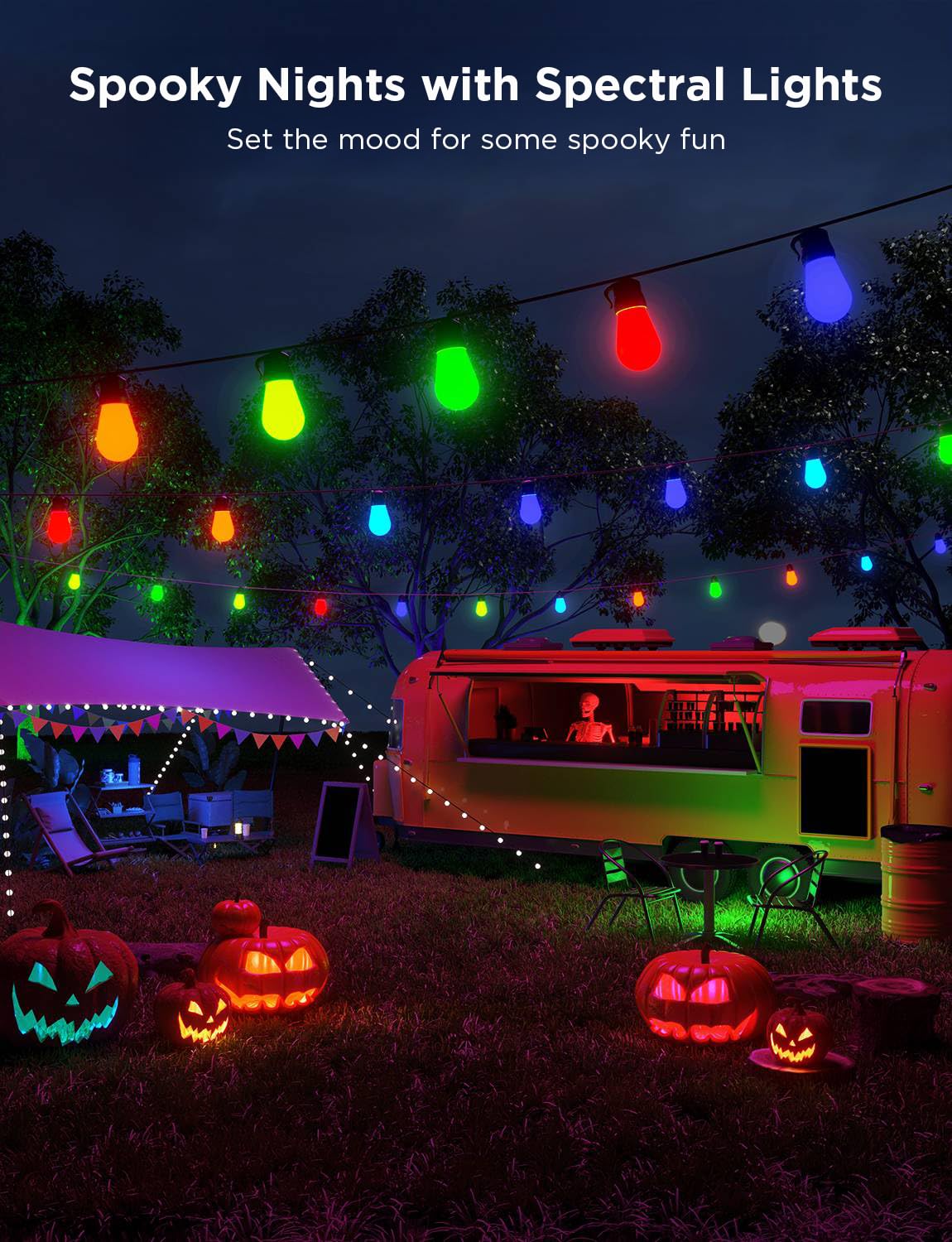 Govee Smart Outdoor String Lights H7015, 48ft, RGBIC, 15 Dimmable LED Bulbs, IP65 Waterproof, Black/Clear
