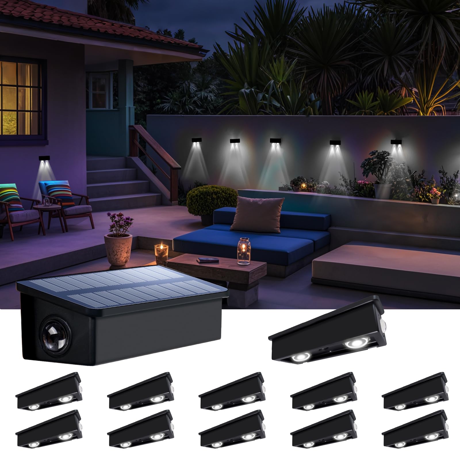 Fence Lights Solar Powered Outdoor Waterproof Outside Wall LED Landscaping Lamp 12 Pack for Yard  Deck  Patio  Rail  Garage  Pool  Balcony  Energy Efficient Cool White Safety and Ambiance Easy Install