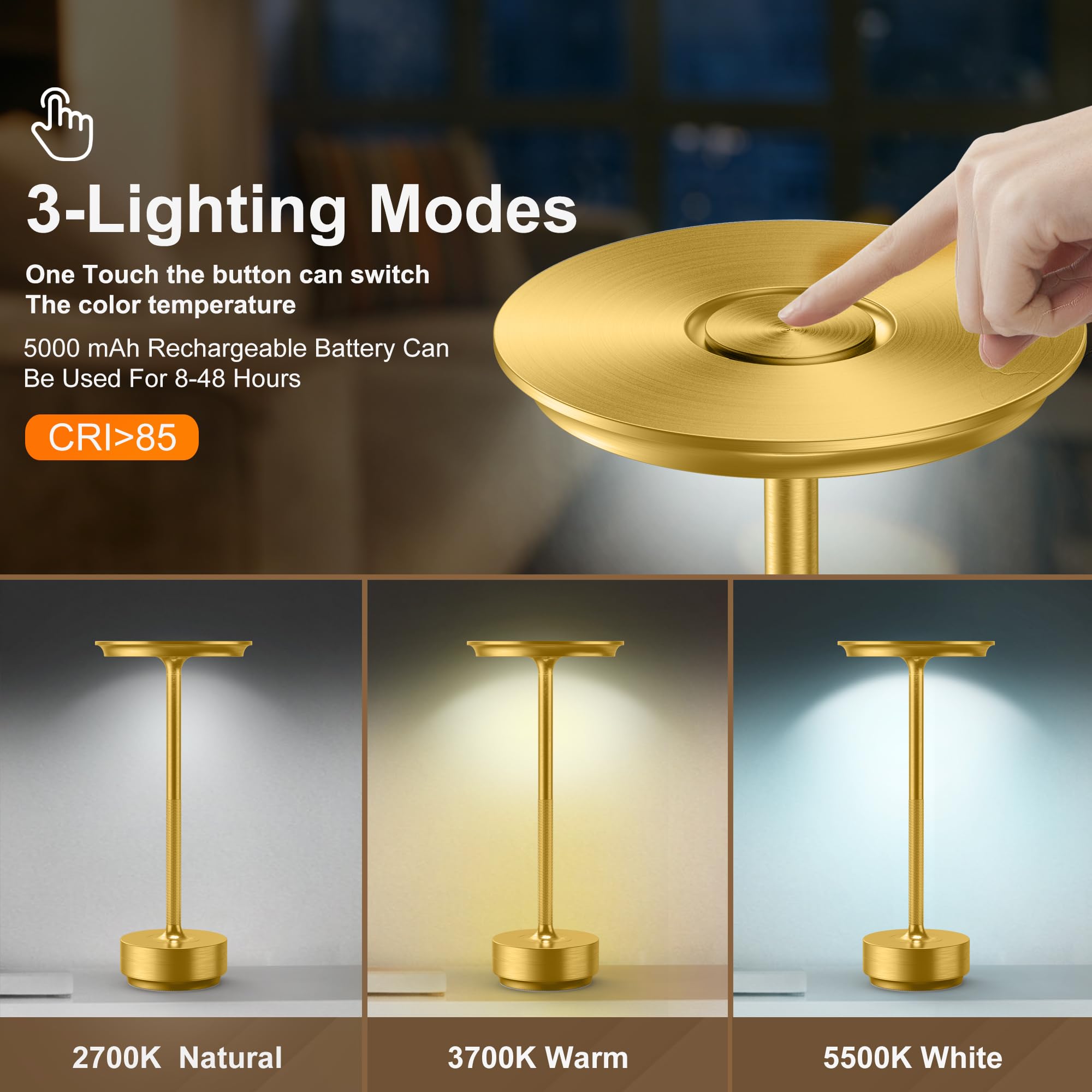 Fdidc Led Rechargeable Cordless Table Lamp, Battery Operated Stepless Dimming Modern Portable Outdoor Table Light For Dining Res