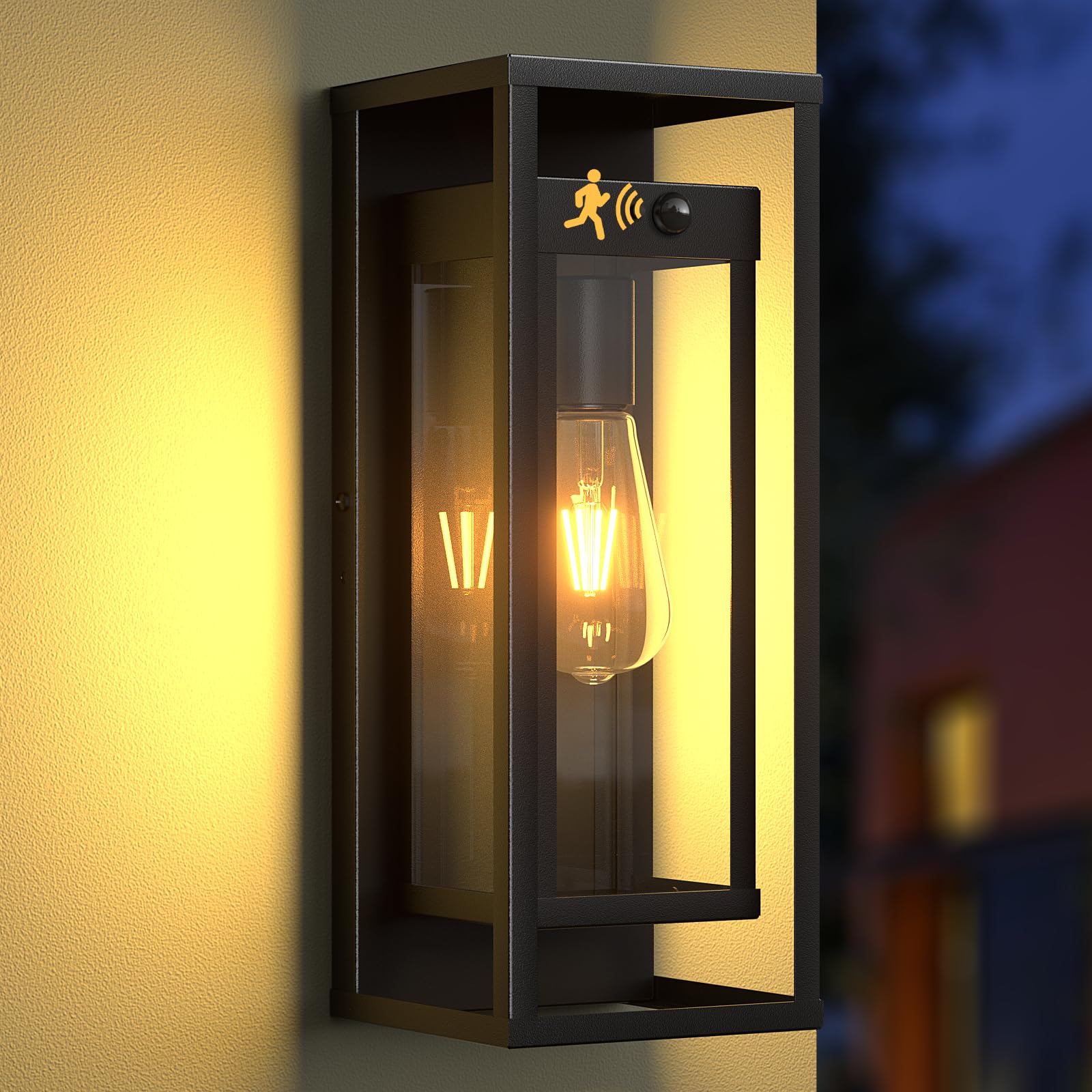 SIAFAVOI Motion Sensor Outdoor Wall Sconce - 15in Black Waterproof Fixture for Porch, Patio, Coach Doorway, Model SIAFAVOI-15IN-MOTION-SENSOR