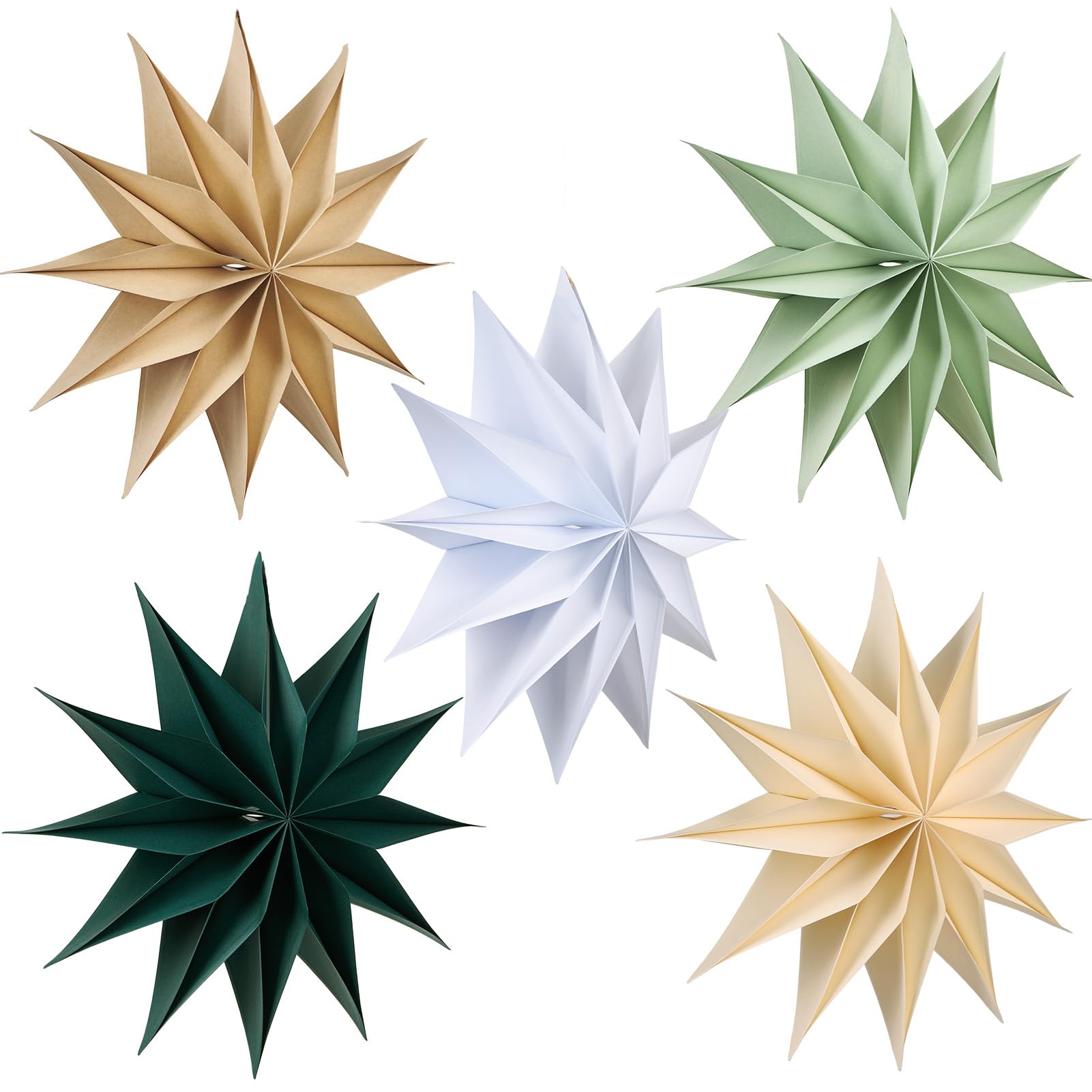 Paper Jazz 12 Point Paper Star Lantern 5 Pcs Sage Green Christmas Ornaments With Paper Stars Large Vintage Christmas Wall Decor For Xmas New Year Baby Shower Wedding Spring Party.