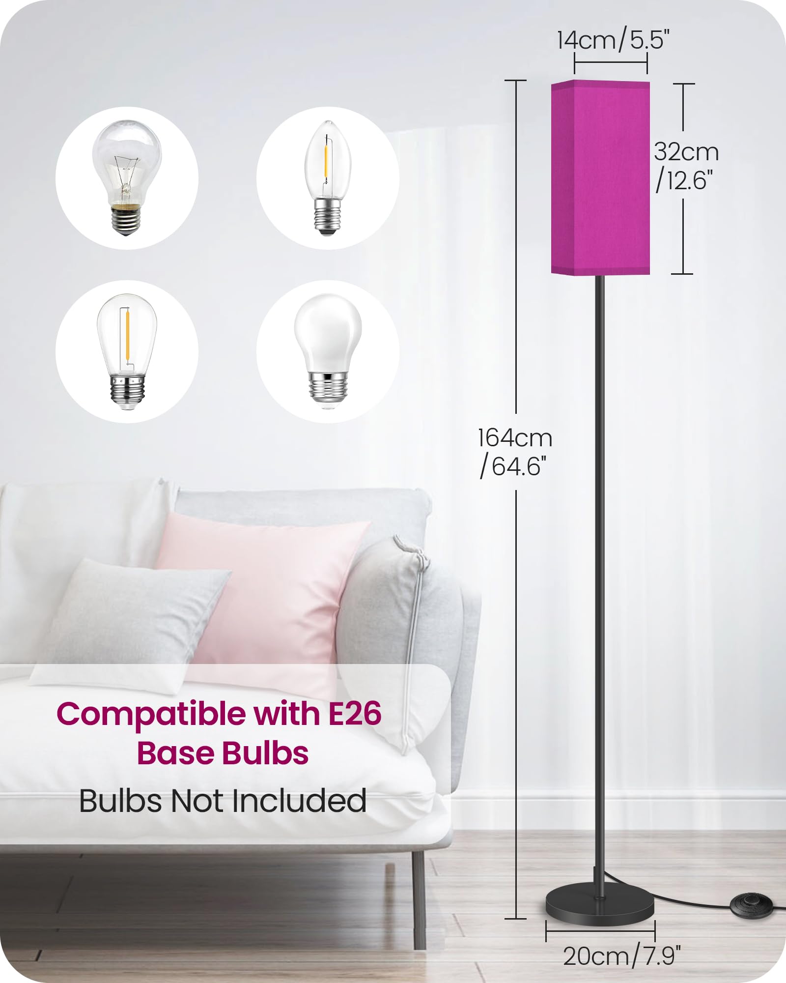 Goebleson Floor Lamp, Pole Lamp With Foot Switch, Modern Standing Lampshade, Minimalist Freestanding Lamp (Bulb Not Included), F