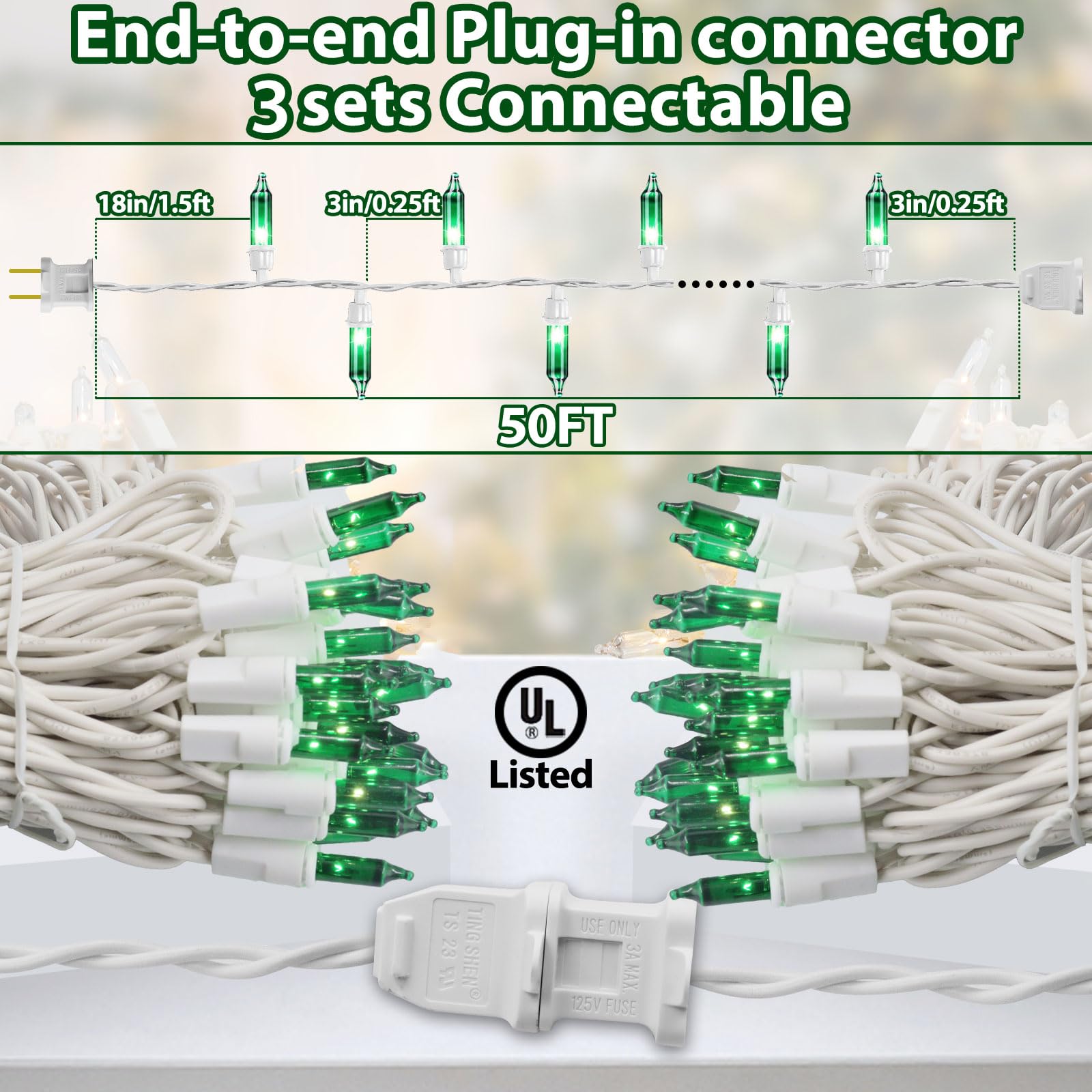 Cxlho St. Patrick'S Day Mini String Lights Green Christmas Lights, 50Ft 200 Incandescent Bulbs Green Lights With White Wire For