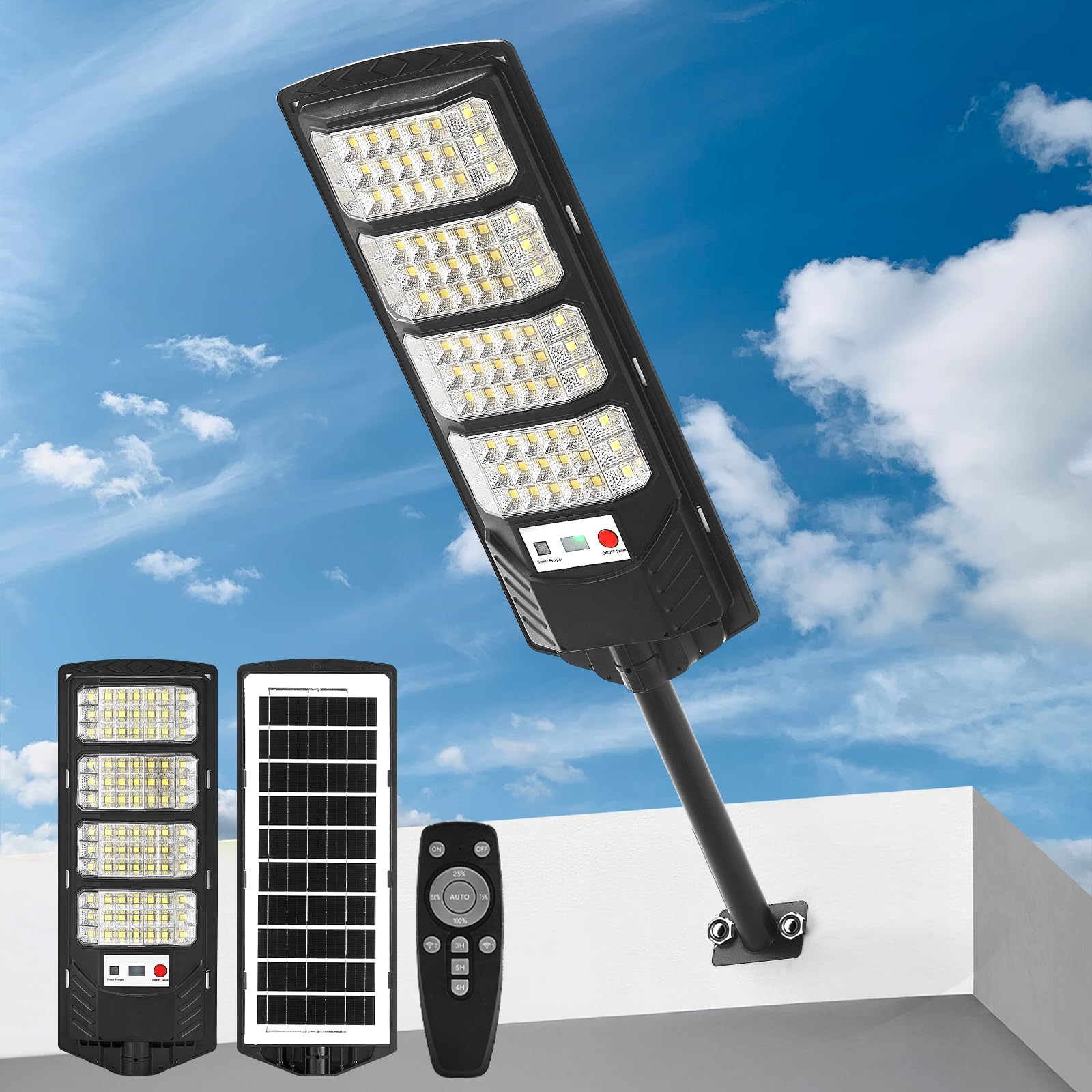 JOISTOON Solar Street Light Outdoor Waterproof, Motion Sensor Solar Powered Light, Dusk to Dawn LED Solar Parking Lot Flood Ligh