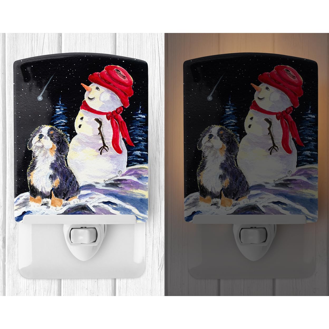 Caroline'S Treasures Ss8575Cnl Bernese Mountain Dog Ceramic Night Light Compact, Ul-Certified, Ideal For Bedroom, Bathroom, Nursery, Hallway, Kitchen, 6X4X3, Multicolor
