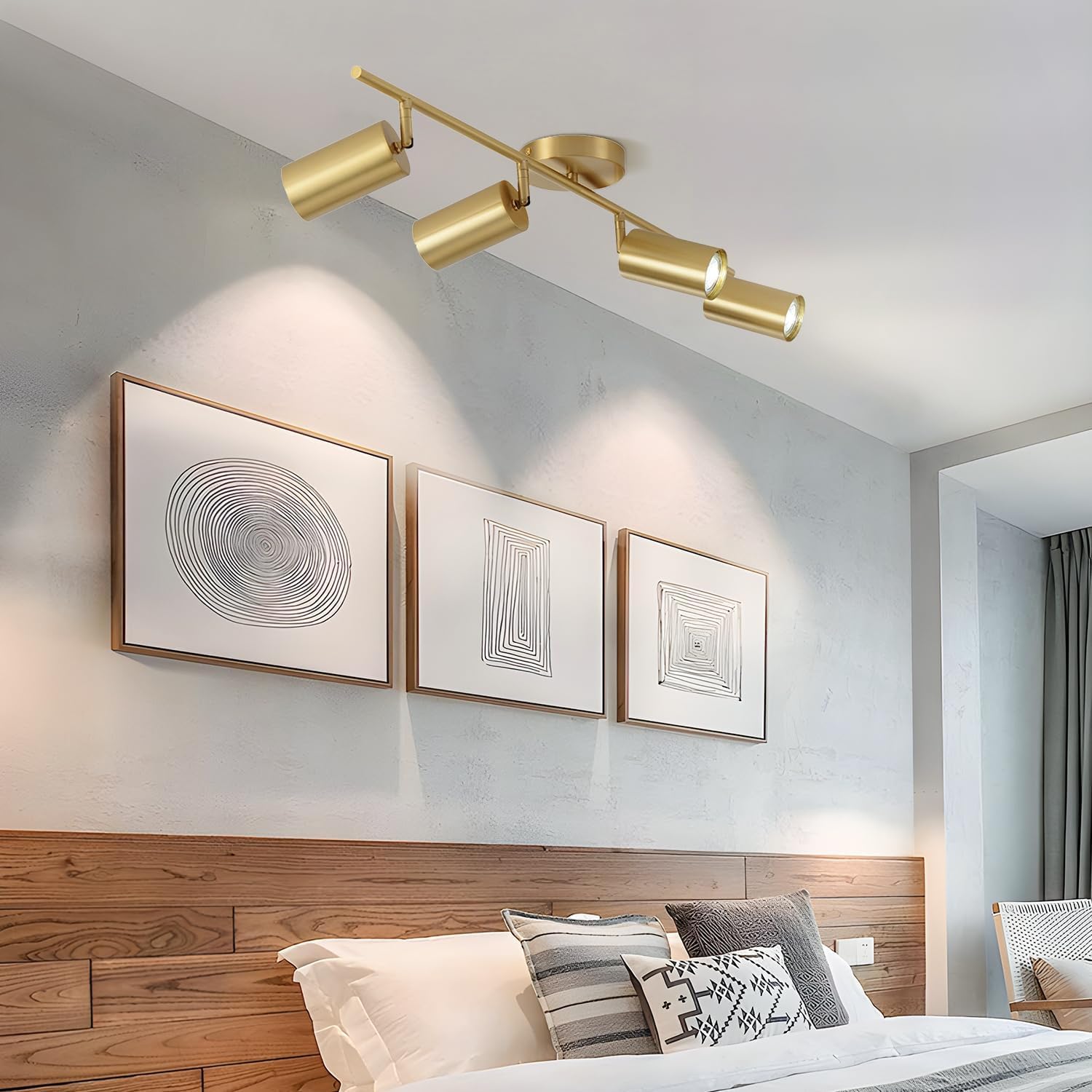 KCO Lighting 4-Light Flush Mount Track Lighting Fixtures Modern Kitchen Track Lights Brass Gold Ceiling Light Spotlight Mid Cent