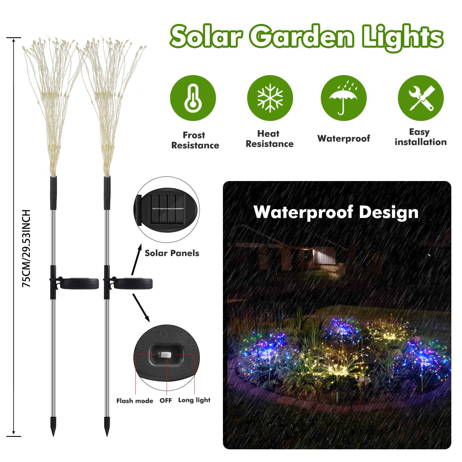 Anordsem Solar Christmas Lights Outdoor - Waterproof LED Sparklers, 2 Pack 120 LEDs, Multicolor Copper Wire Fairy Lamp for Garden Decor