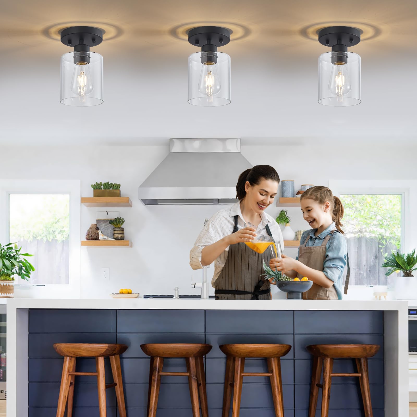 Yyt 1 Light Semi Flush Mount Ceiling Light Black Kitchen Lighting Fixtures Ceiling Hallway Light Fixtures Small Cieling Lights W