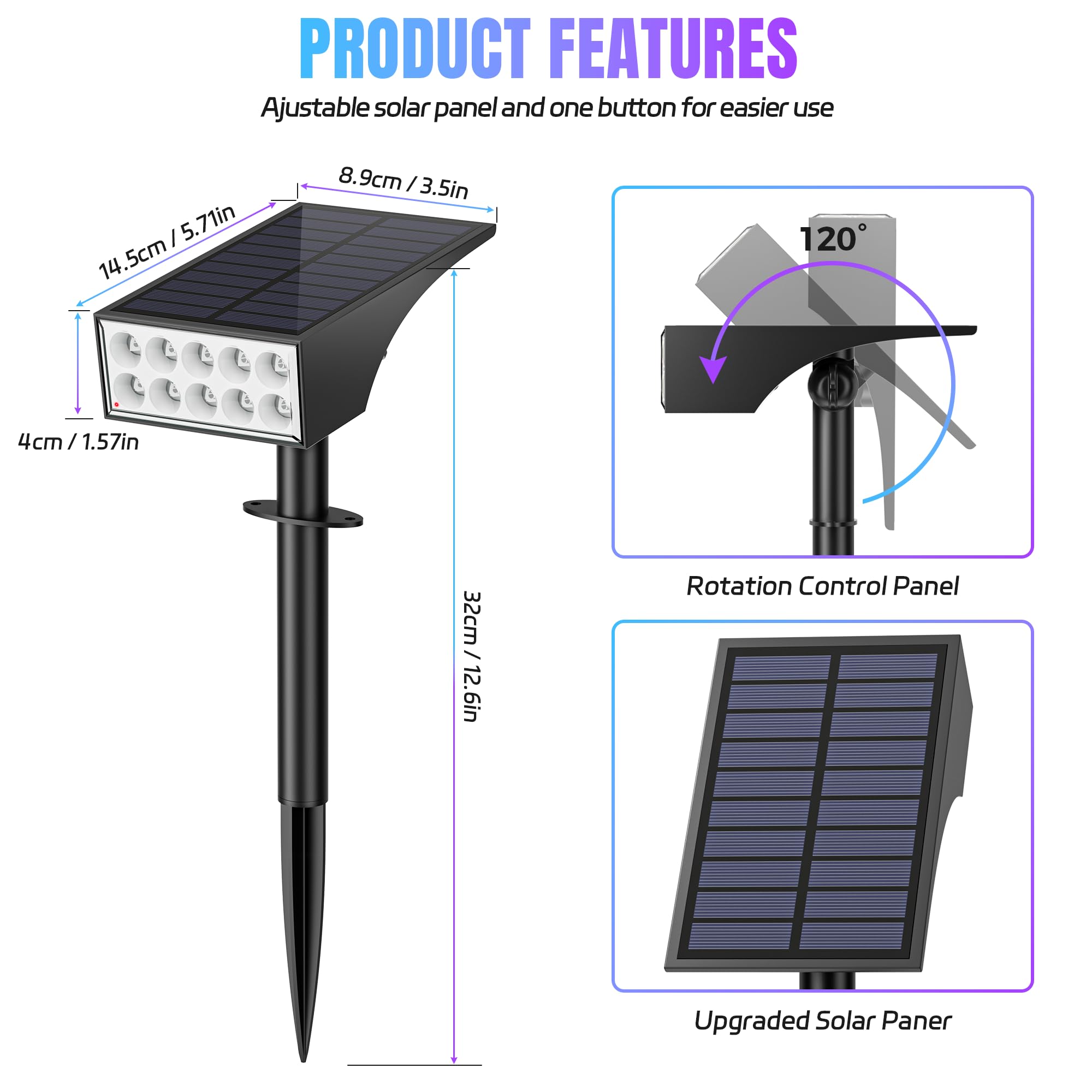WENATY Solar Spot Lights Outdoor, 7 Modes, 2 Pack, Waterproof Multicolor LED Flood Lights for Garden, Pathway, Halloween, Christmas