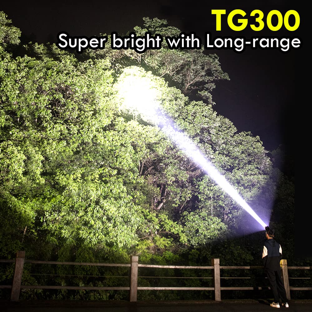 PINSAI LED Headlamp T120 - Super Bright, Waterproof, Rechargeable, Black, G300 10W for Fishing, Camping, Hiking