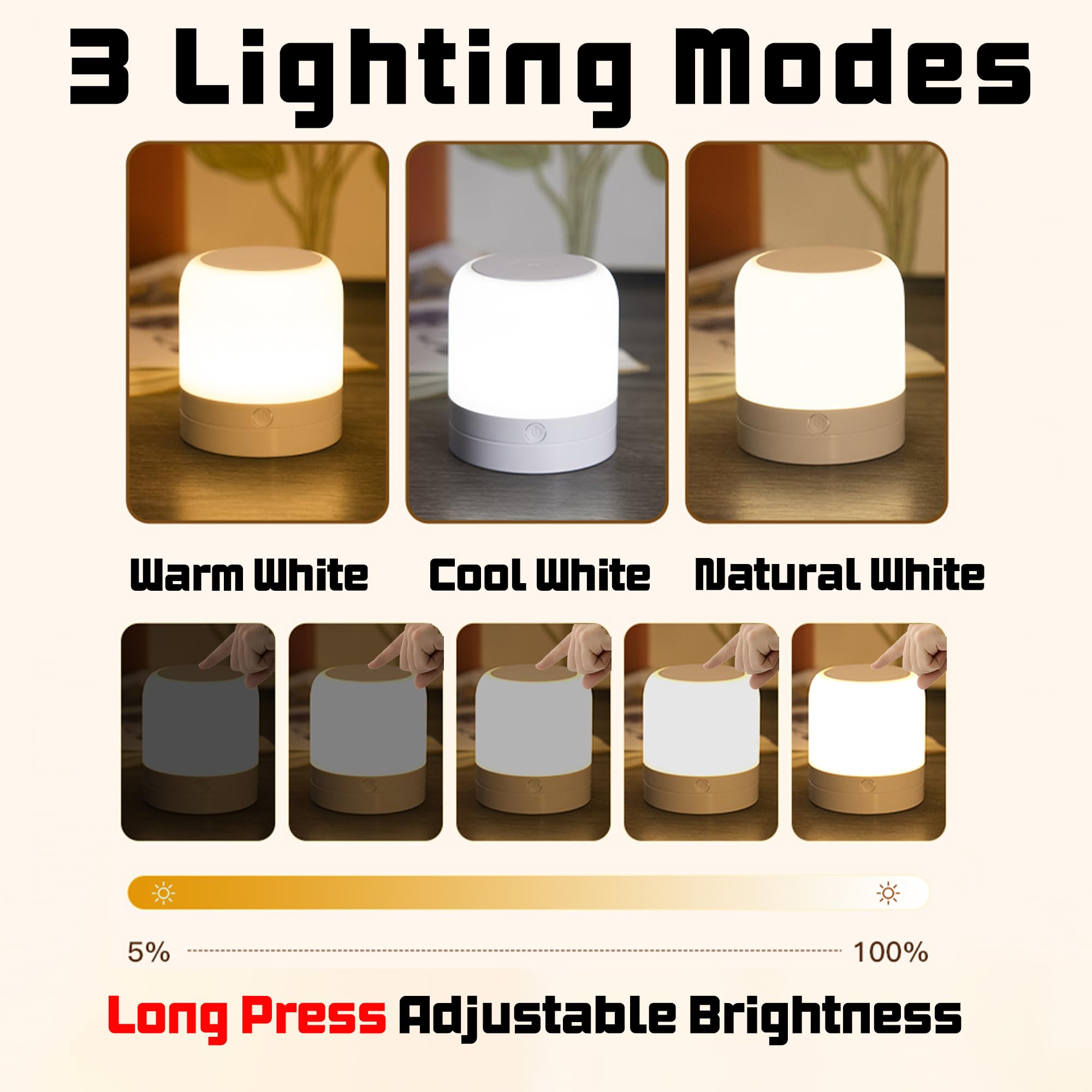 FNMYCO Portable Baby Night Light, Rechargeable LED Touch Lamp, Egg Shape, Warm White, Small, Model YD