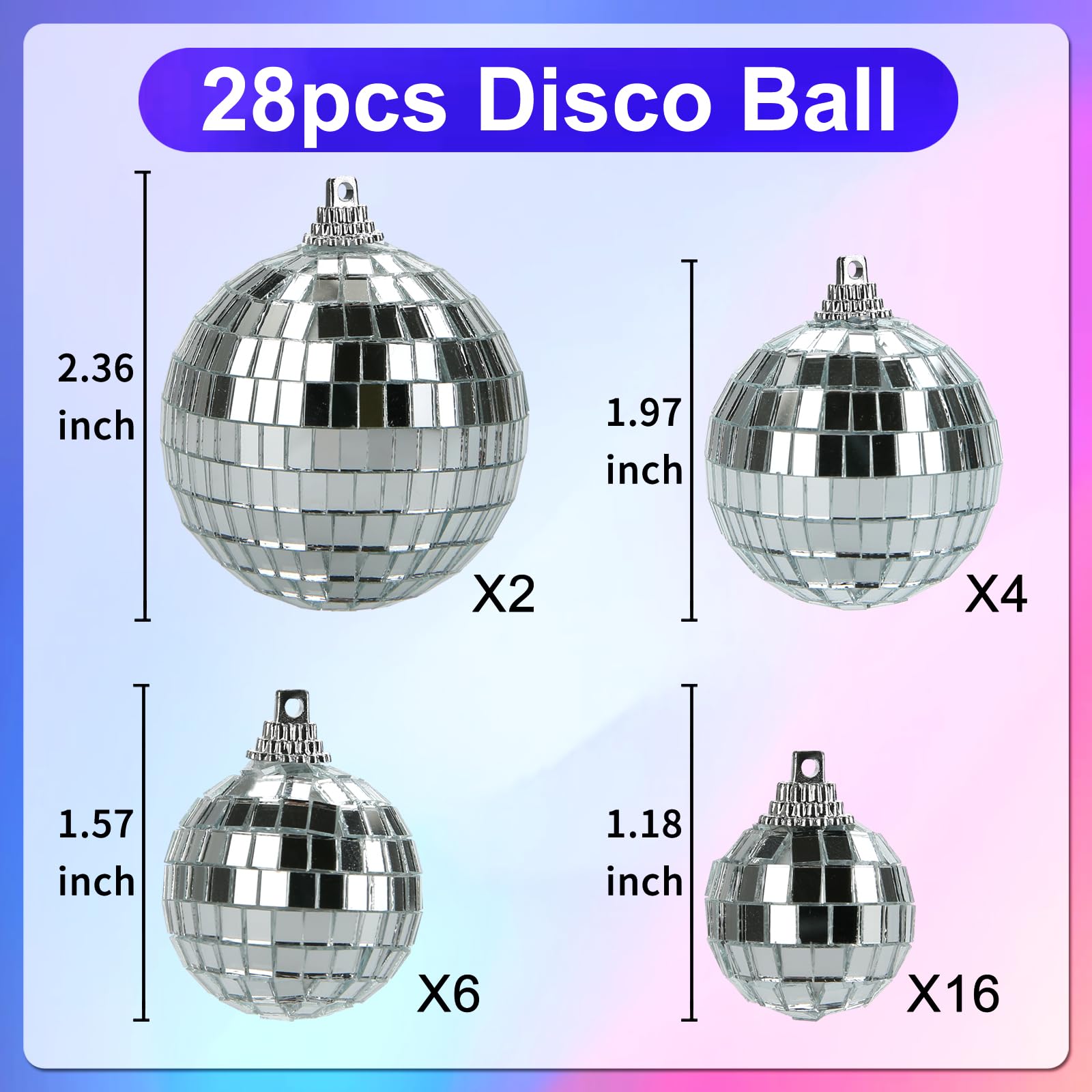 28 Pack Disco Ball, Disco Ball Party Decorations Silver Hanging Reflective Mirror Balls Ornaments 70s Disco Party Supplies Birth