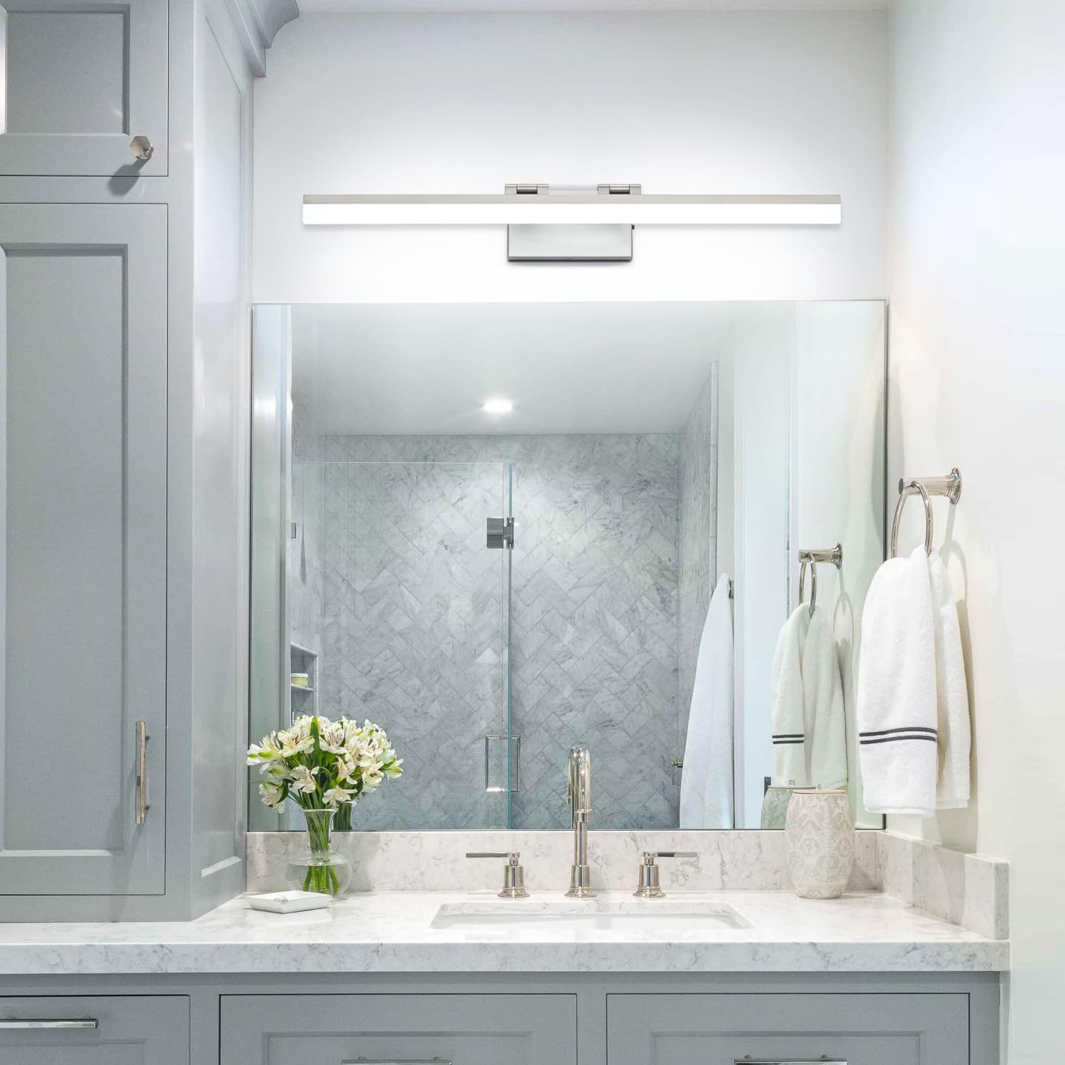 SOLFART Dimmable Bathroom Vanity Light Fixture, 31.5 Inch, 5 Color Temperature, Aluminum, Brushed Nickel, Model 8778-810mm-NK-5CCT