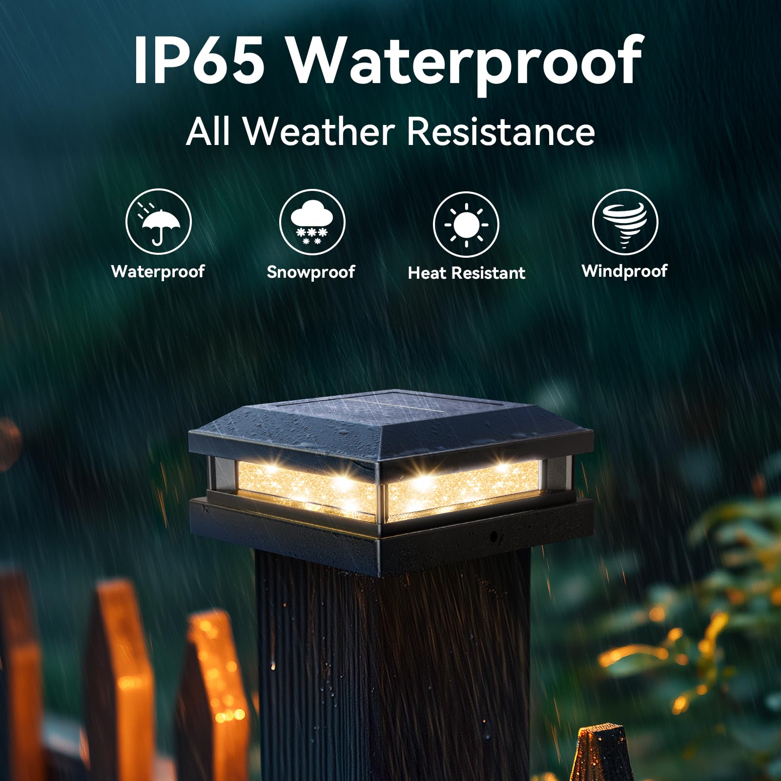 Brightever Solar Post Cap Lights, 12 Pack, Waterproof 16 LEDs, Black, for 4x4, 4.5x4.5, 5x5 Vinyl/W
