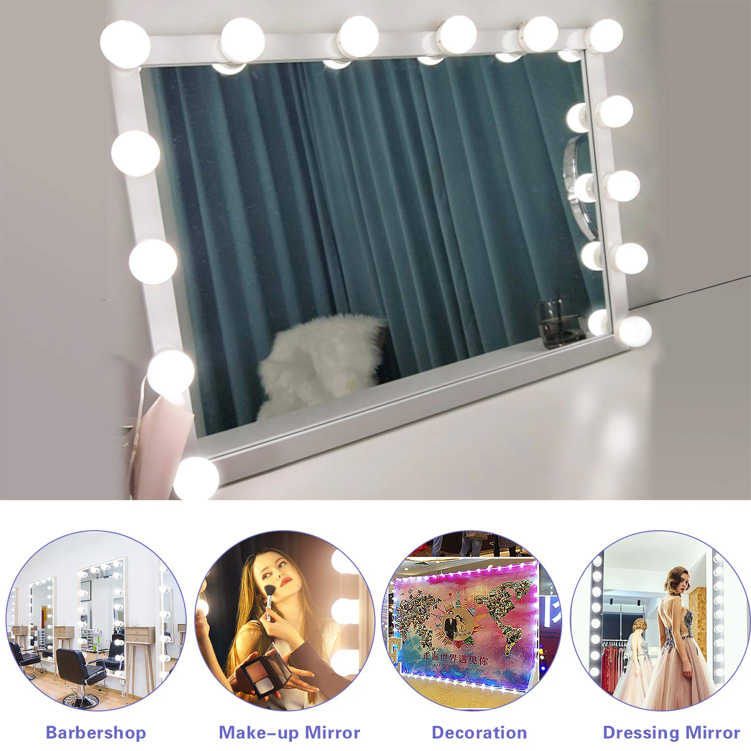 SICCOO Hollywood Style LED Makeup Vanity Lights, 14 Dimmable Bulbs, USB, White, CW-14 Model