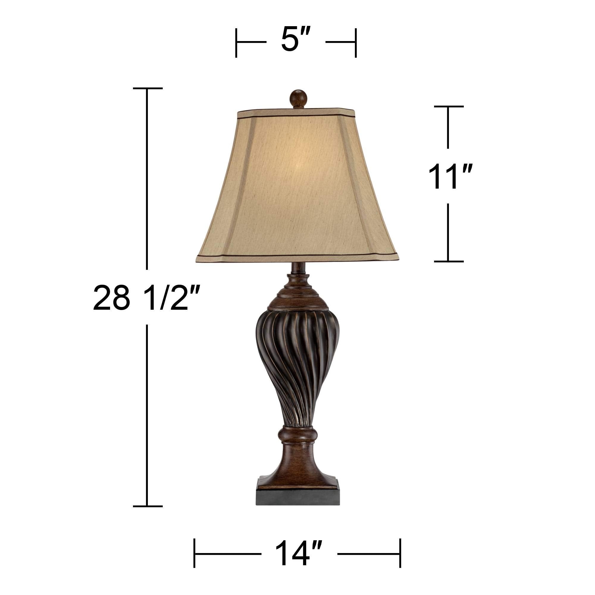 Regency Hill End Table Lamps Set of 2, 28.5in Tall, Two-Tone Brown Finish, Beige Shade, Model 17P83