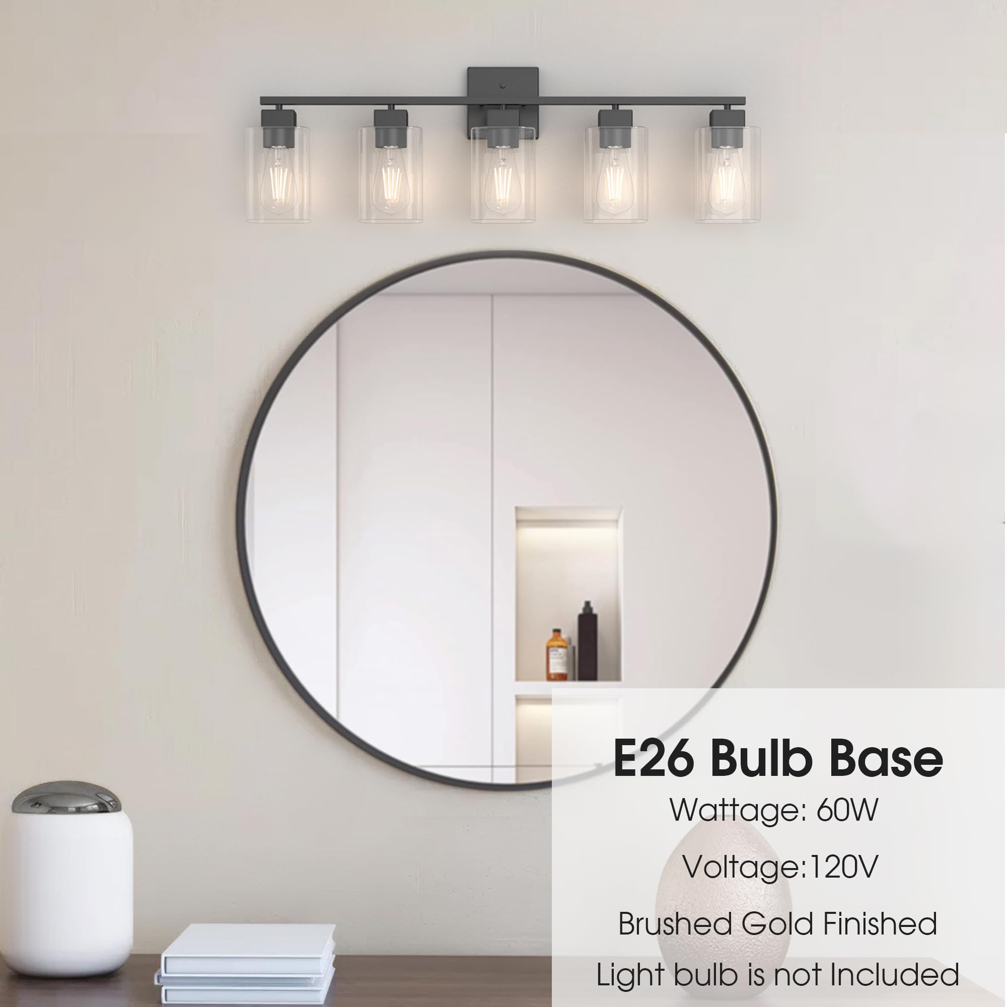 Espird 5 Light Bathroom Vanity Light - Matte Black Bathroom Light Fixtures Square Design & Ul Certification, 31 Inch Black Bath