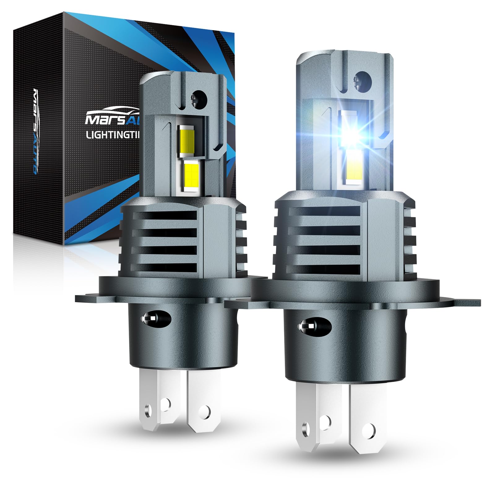 Marsauto H4 Bulbs 800% Bright 48000LM Mini M1S 9003 Driving Light IP68 Super 6000K White Pack of 2