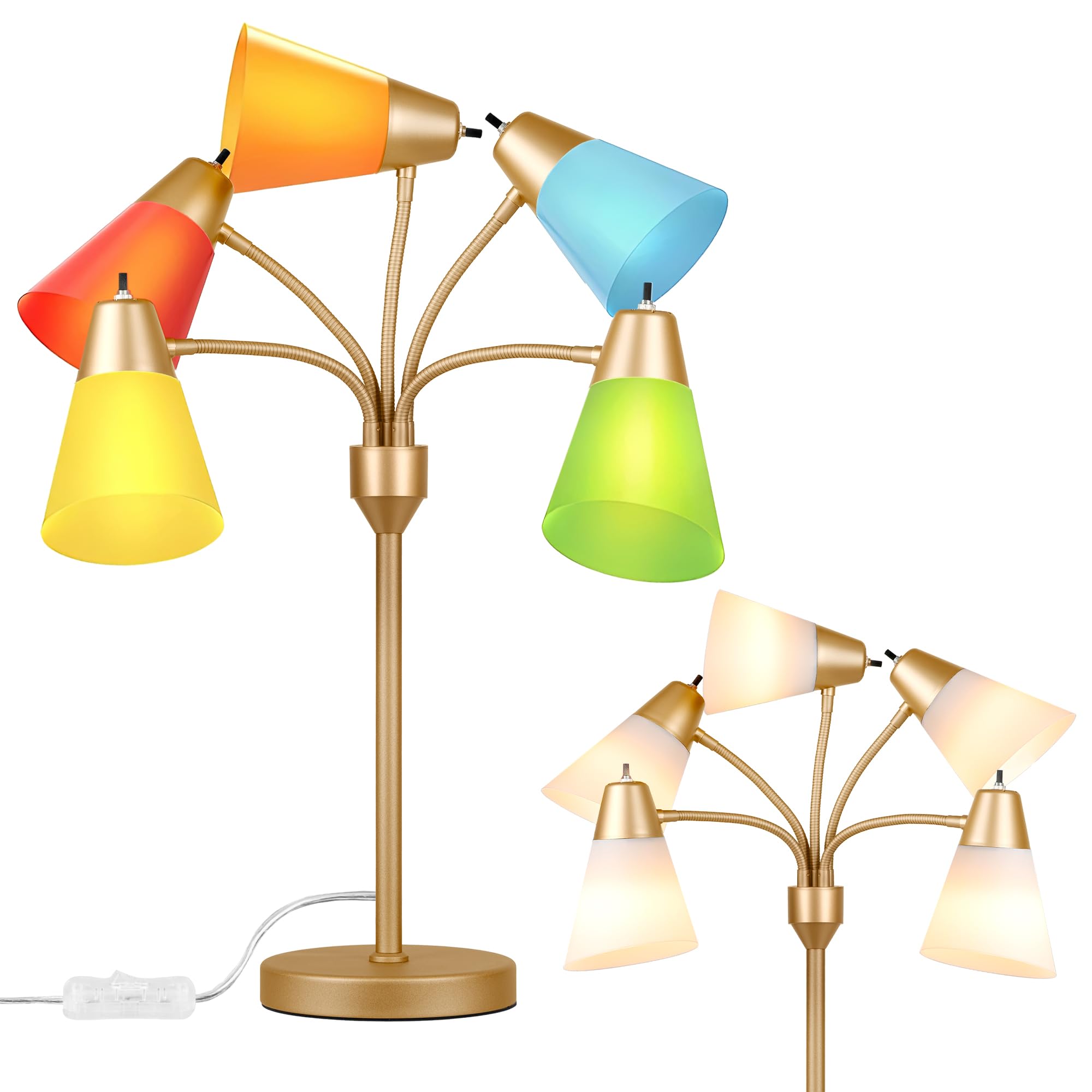 Medusa Led Table Lamp For Bedroom, Multi Head 5 Shade Modern Bedside Lamps, Arm-Adjustable Lamp For Night Stands, Desk Lamp With