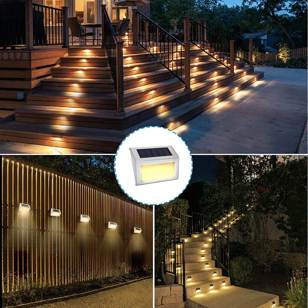 Lightess Solar Stair Lights, 6 Pack, Waterproof Stainless Steel, Warm White LED for Deck, Garden, Patio Pathway Lighting