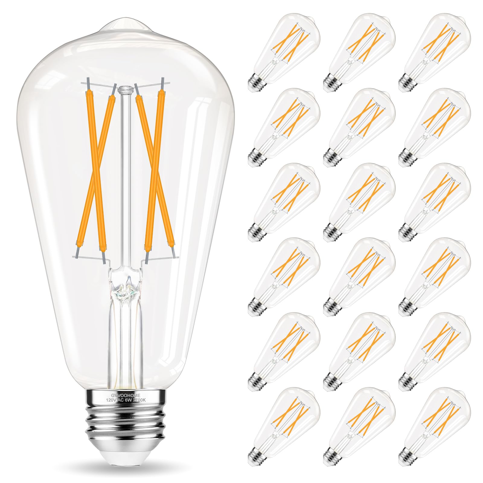 Gvvoohome E26 Bulb, Non-Dimmable Edison Bulbs 60 Watt Led, 2700K Warm White, St58 Vintage Light Bulbs, 90+ Cri, E26 Medium Base,